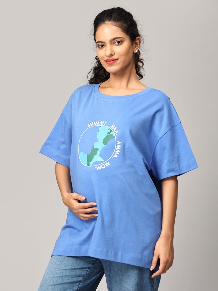  My World Oversized Maternity and Nursing T shirt Blue