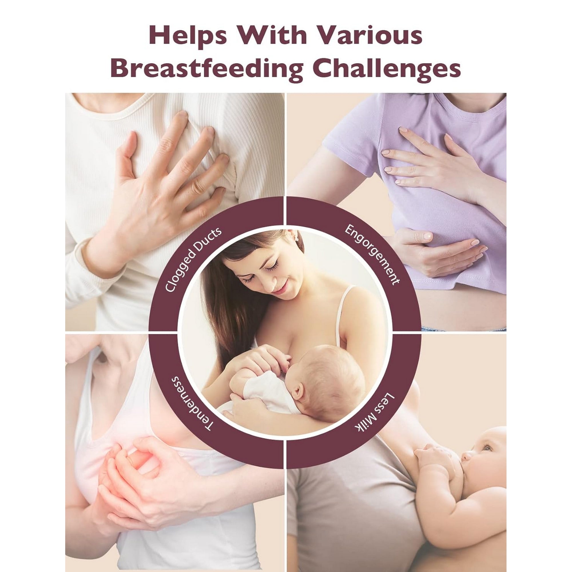 Momcozy 3-in-1 Kneading Lactation Breastfeeding Massager Maroon 0.99lb