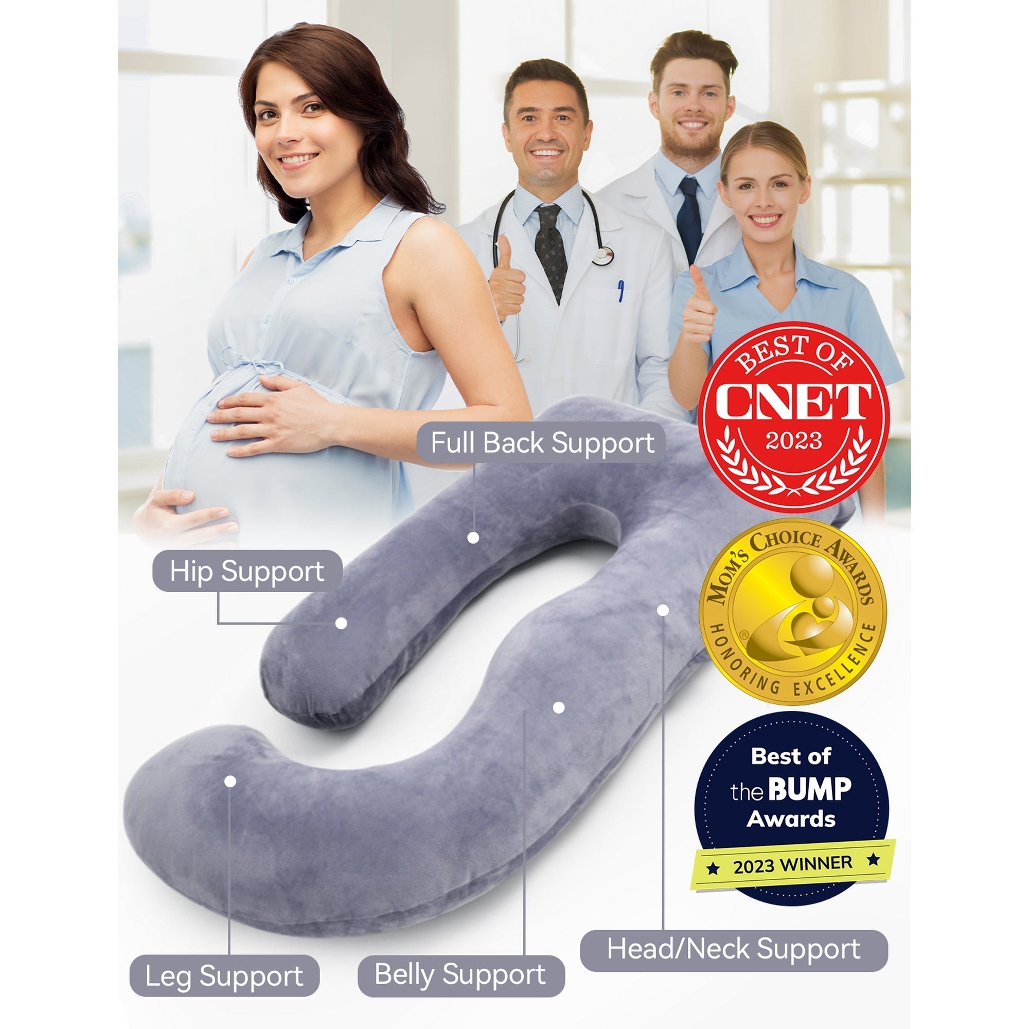 Momcozy G Shaped Pro Detachable Full Body Maternity Pillow Grey