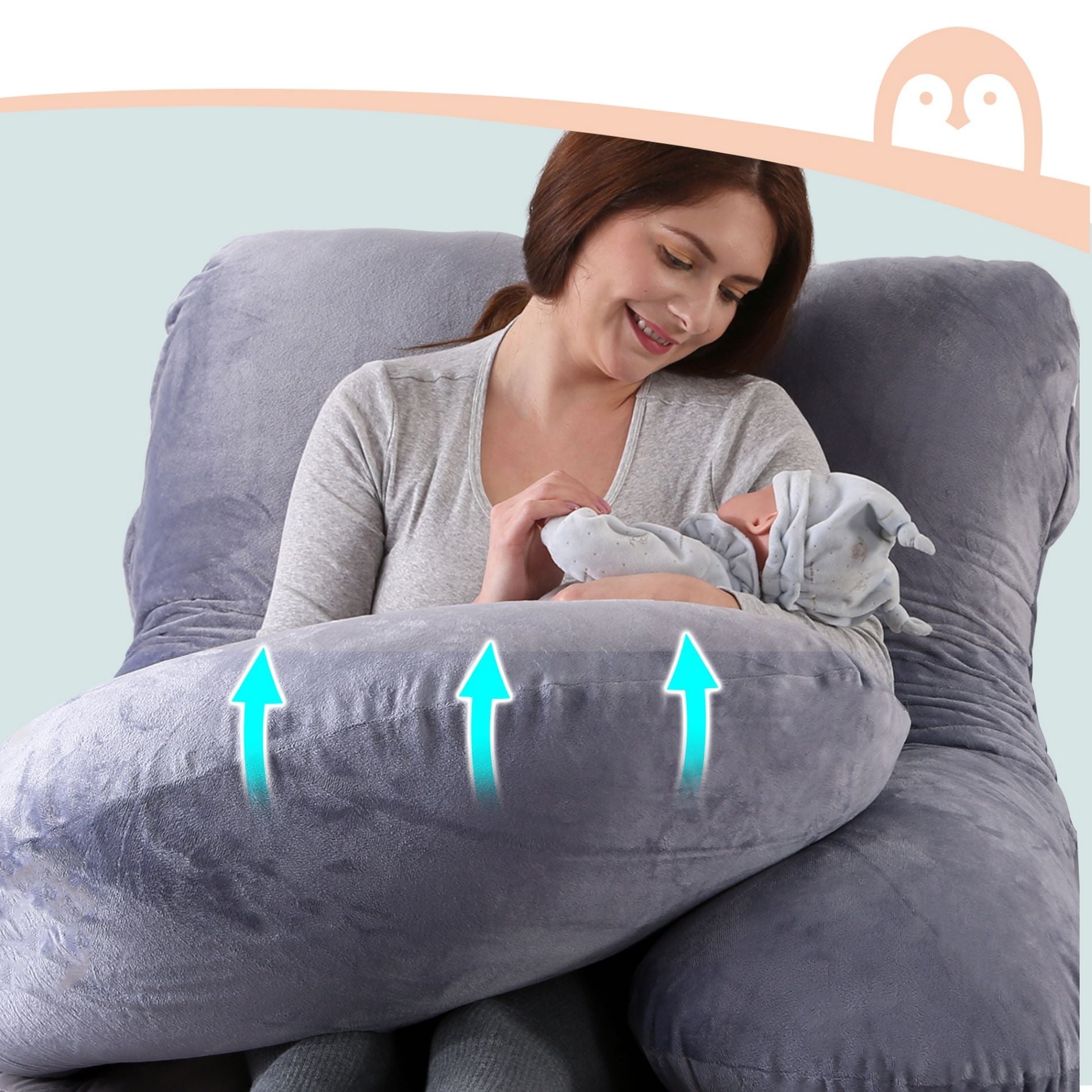 Momcozy G Shaped Pro Detachable Full Body Maternity Pillow Grey