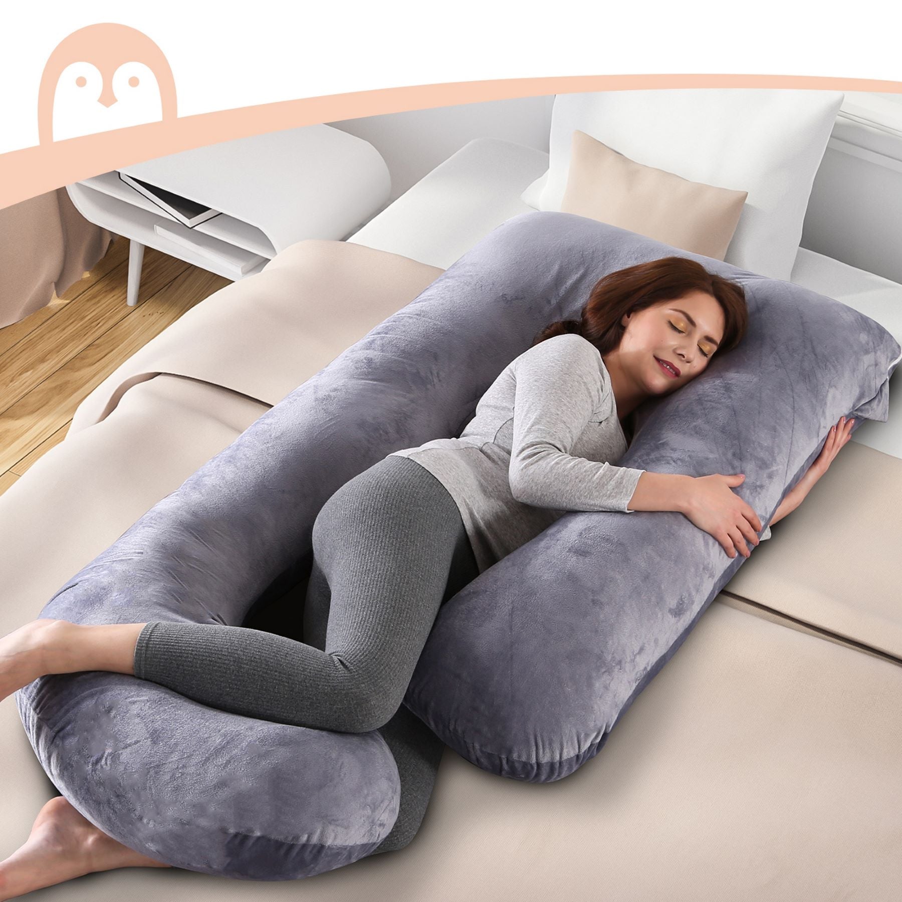 Momcozy G Shaped Pro Detachable Full Body Maternity Pillow Grey