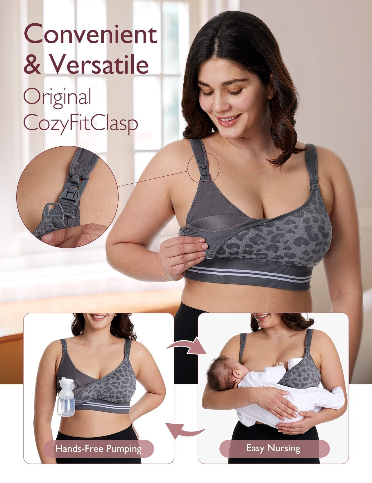 Momcozy 4-in-1 Hands-Free Pumping Bra Leopard 0.35lb