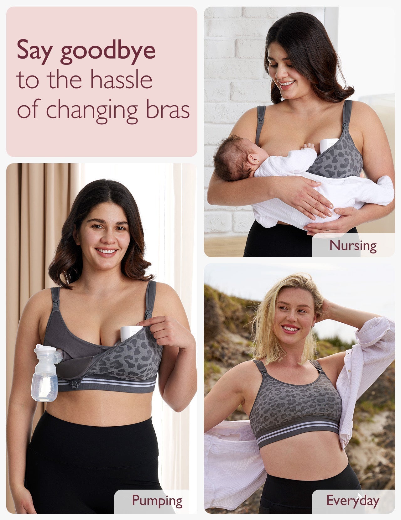 Momcozy 4-in-1 Hands-Free Pumping Bra Leopard 0.35lb