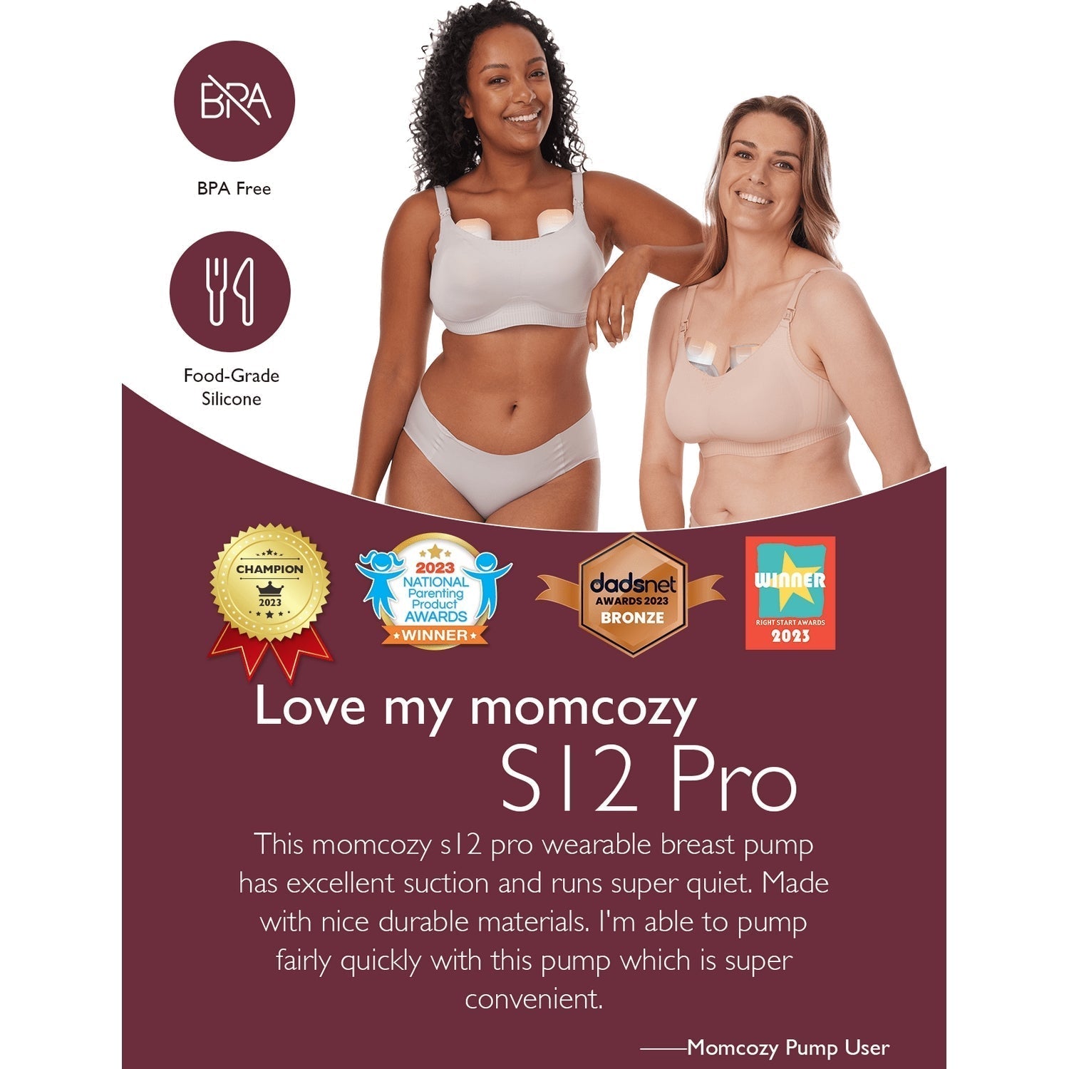 Momcozy S12 Pro Double Wearable Breast Pump Pink 180ml 0.53lb