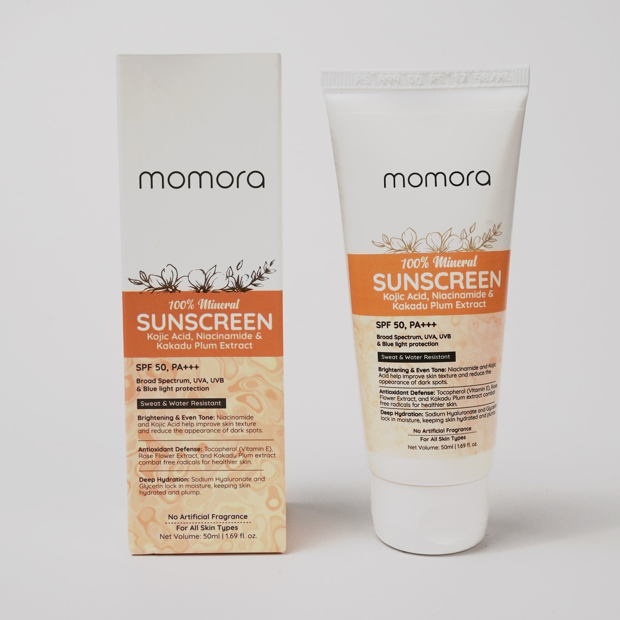 Momora 100% Mineral Sunscreen SPF 50 PA+++ Zinc Oxide Vitamin C 1.76oz