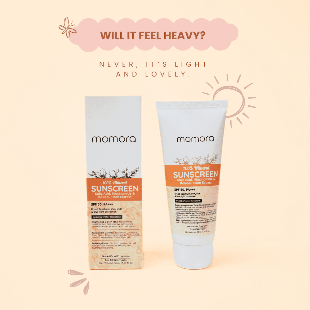Momora 100% Mineral Sunscreen SPF 50 PA+++ Zinc Oxide Vitamin C 1.76oz
