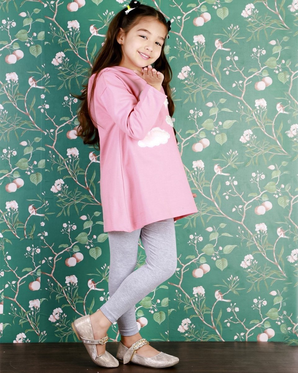 Moon Magic Girls Hooded Sweater Dress With Grey Leggings