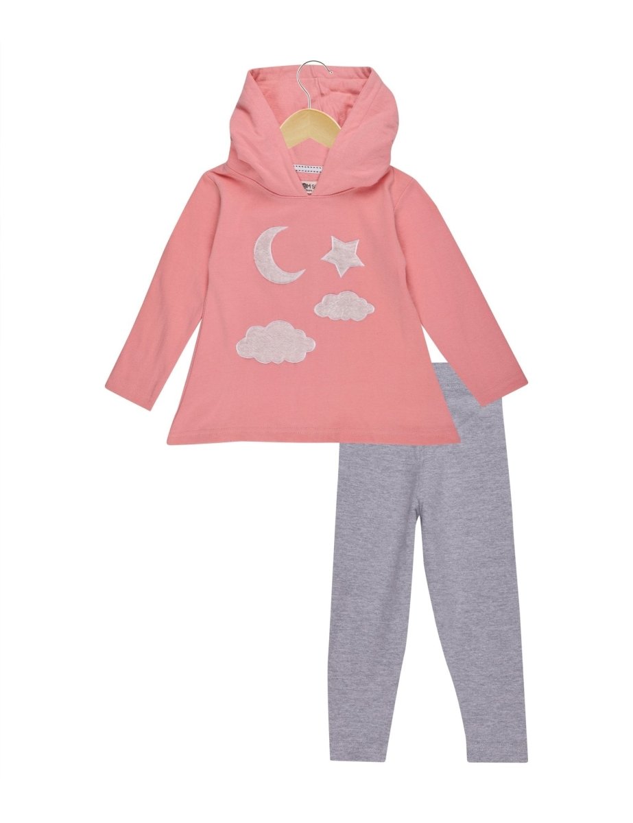 Moon Magic Girls Hooded Sweater Dress With Grey Leggings