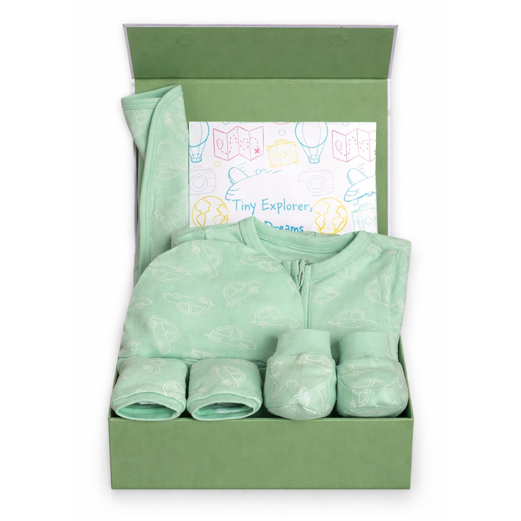 Mossy Motors 4 PCS Newborn Baby Gift Box With Romper And Milestone Cards