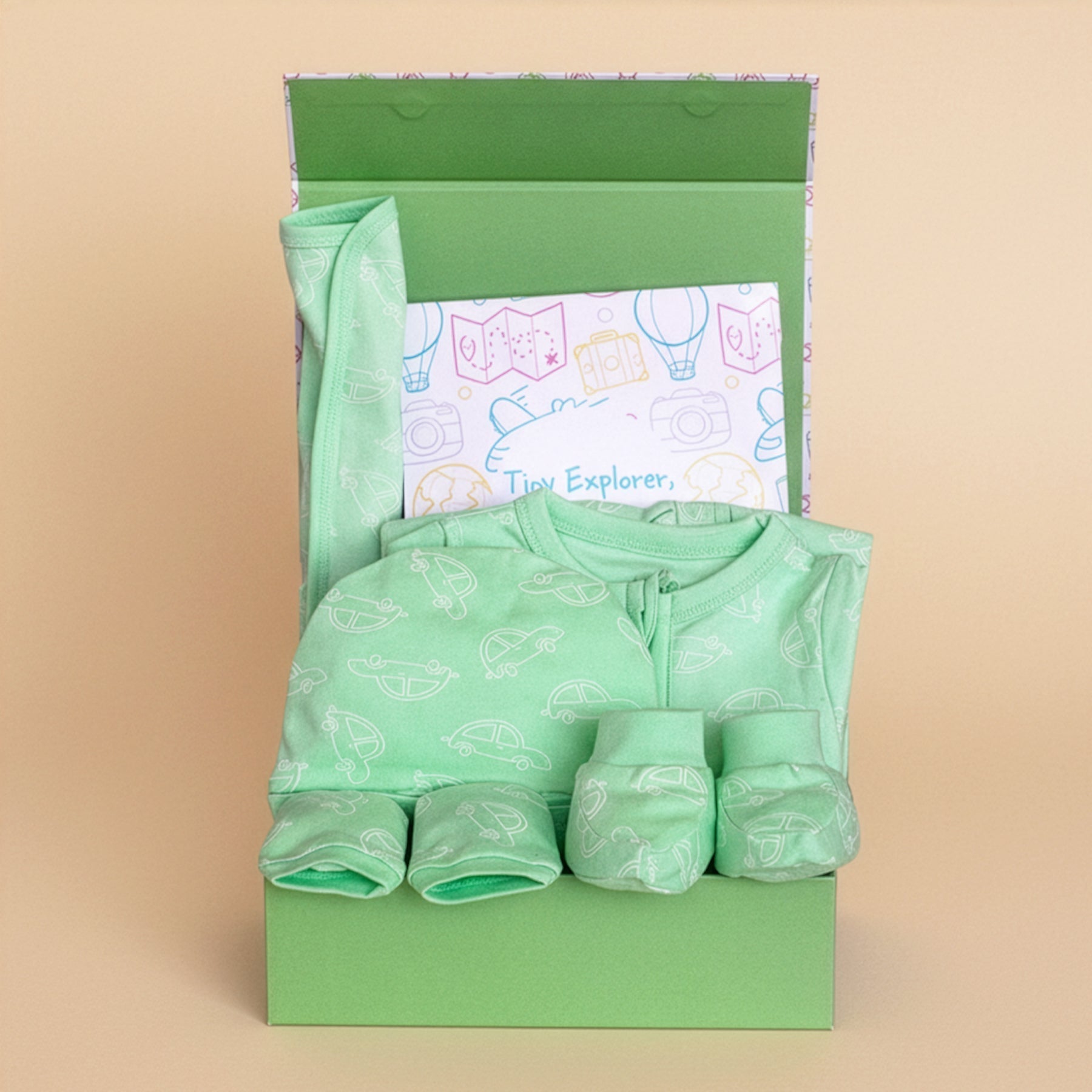 Mossy Motors 4 PCS Newborn Baby Gift Box With Romper And Milestone Cards