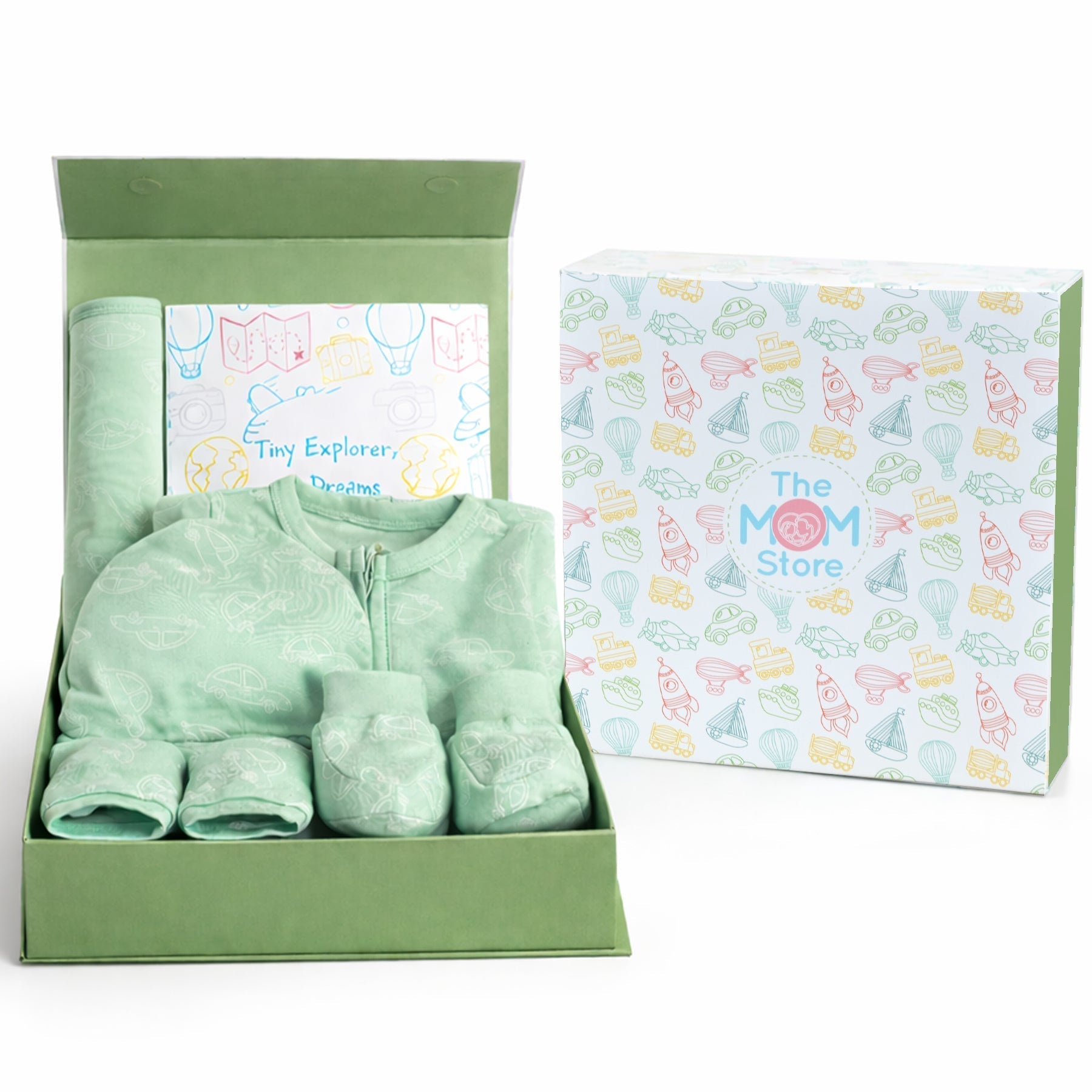 Mossy Motors 4 PCS Newborn Baby Gift Box With Romper And Milestone Cards