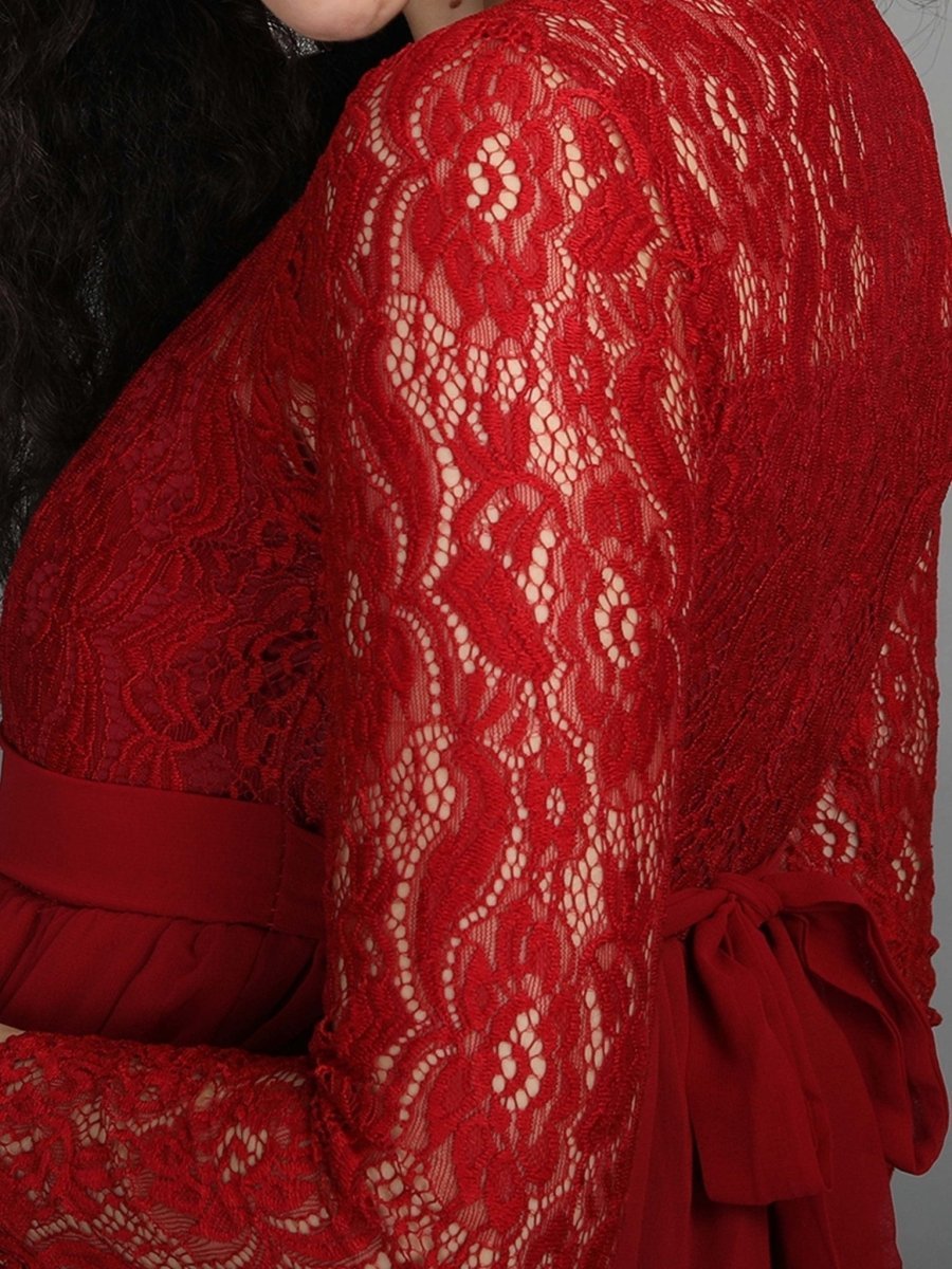  Mulberry Lace Sleeve Maternity and Nursing Gown Maroon