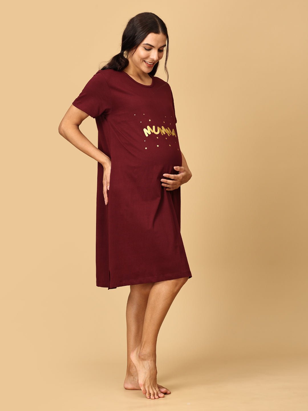  Mumma Maternity T-Shirt Dress Maroon