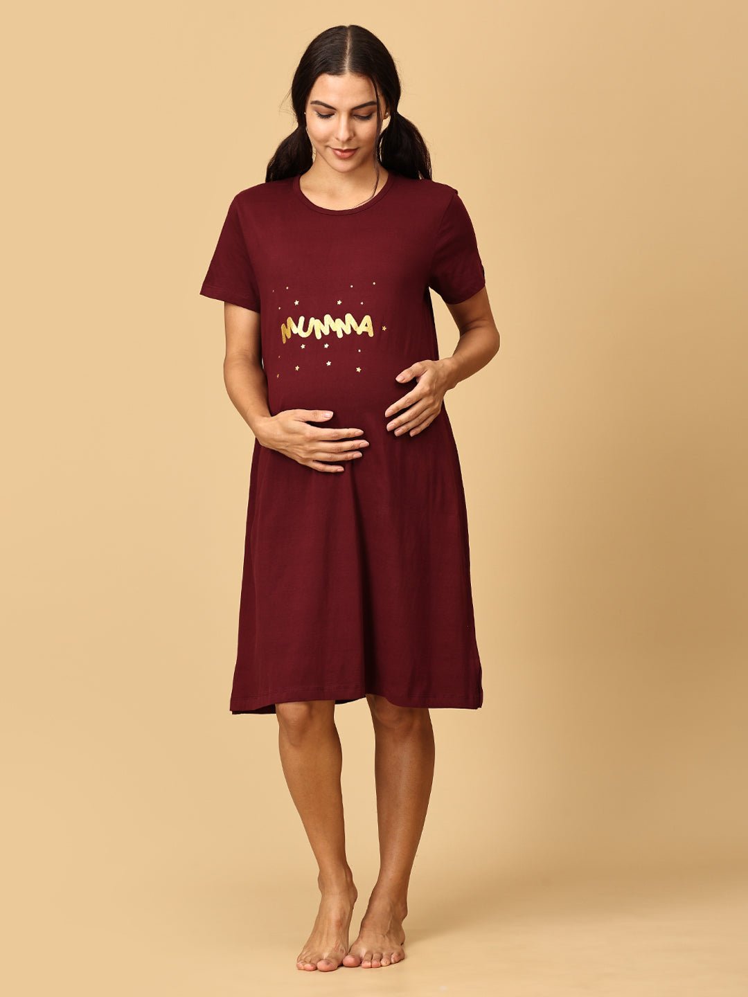  Mumma Maternity T-Shirt Dress Maroon
