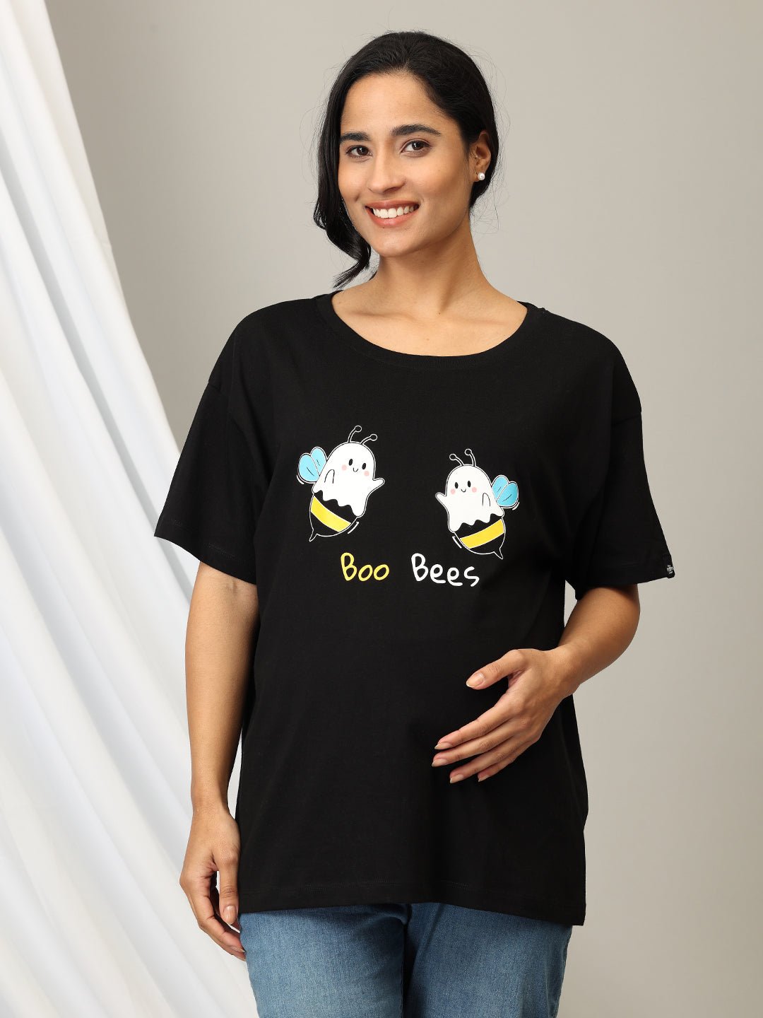  Boo Bees Oversized Maternity and Nursing T shirt Black