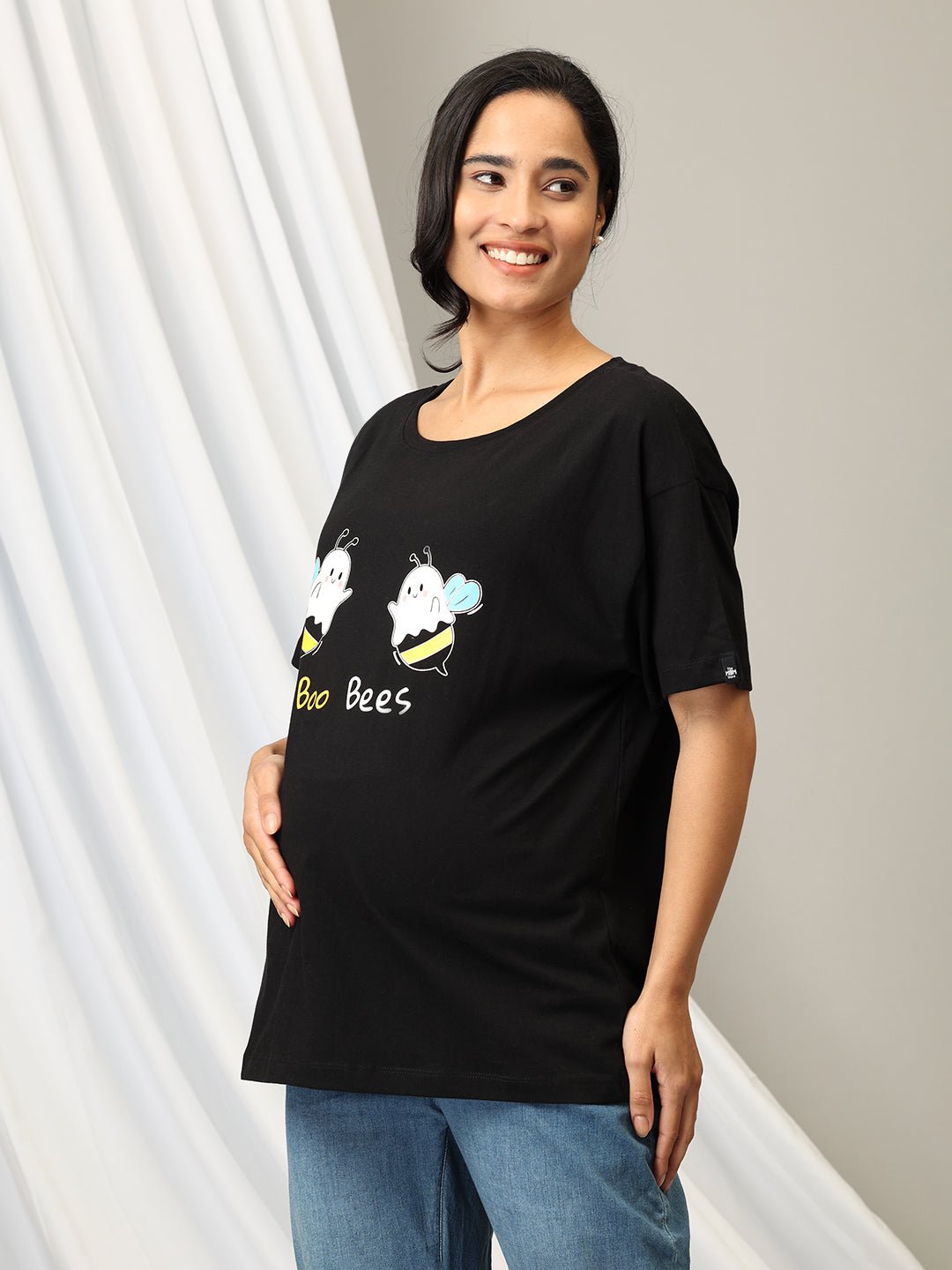  Boo Bees Oversized Maternity and Nursing T shirt Black