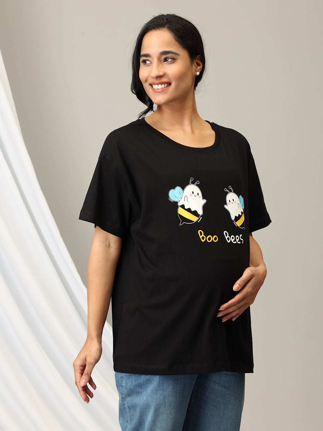  Boo Bees Oversized Maternity and Nursing T shirt Black