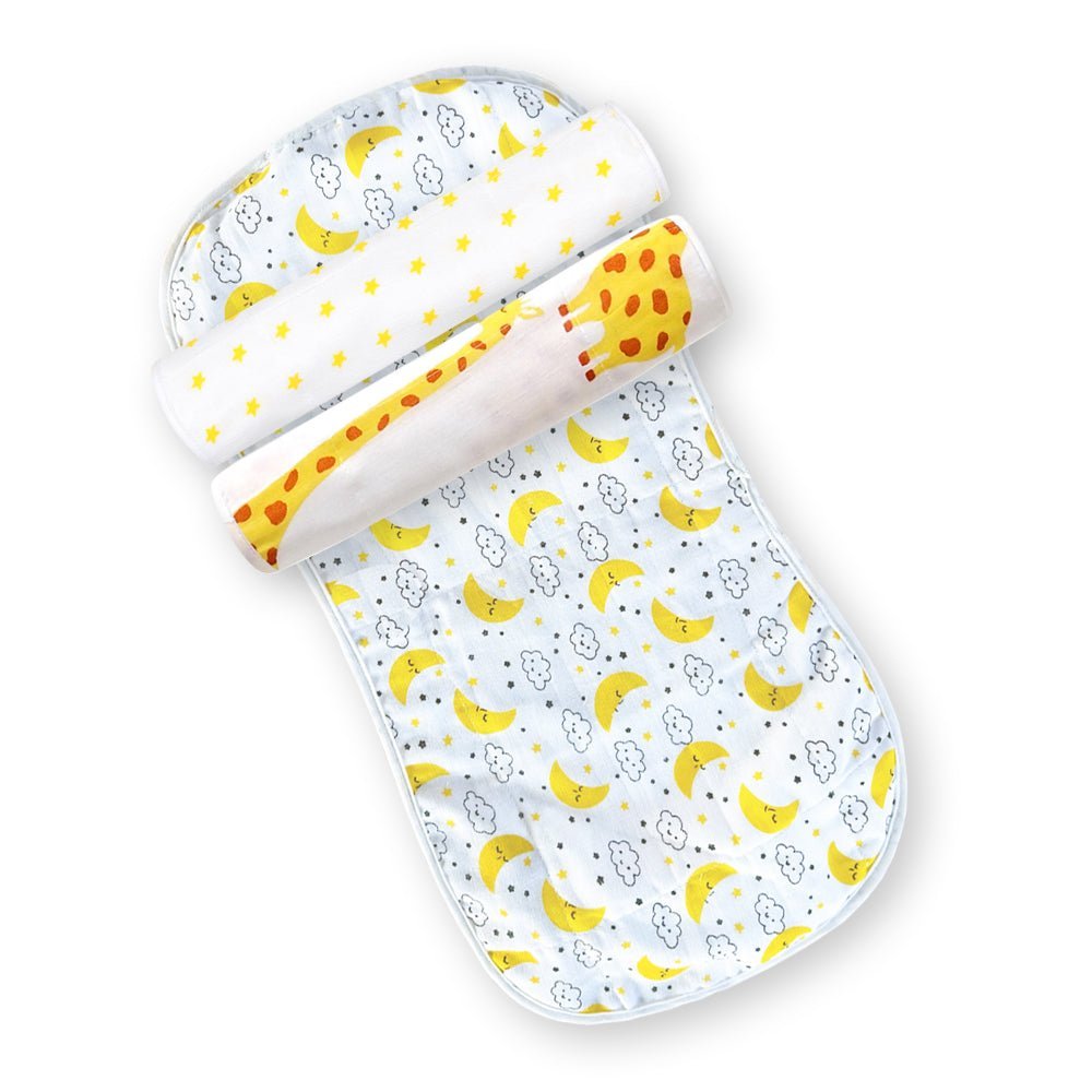 Yellow Star Moon Muslin Burp Cloth Combo For Babies