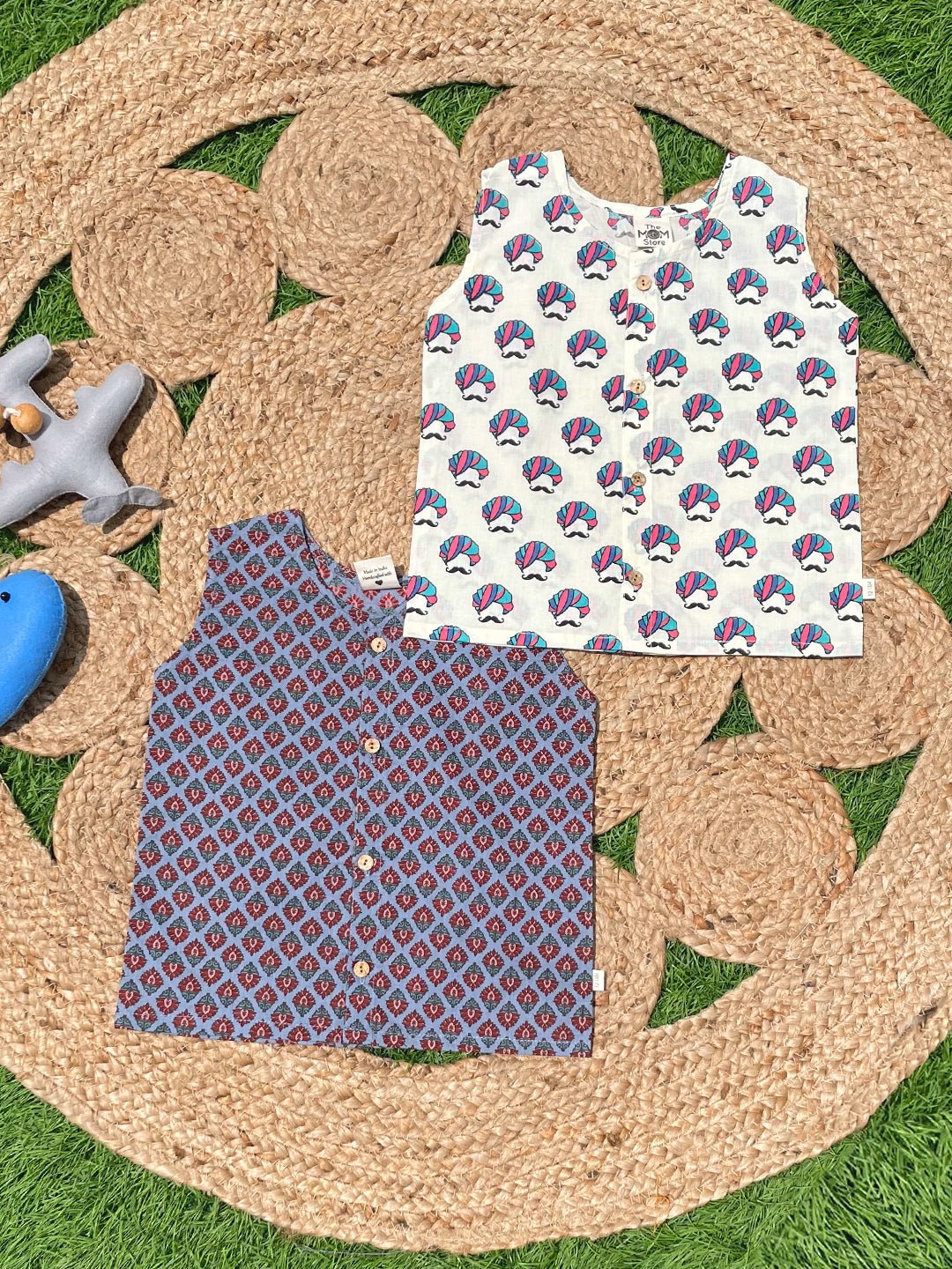  Mustache And Ethnic Geometrical Printed Cotton Infant Jabla Pack Of 2