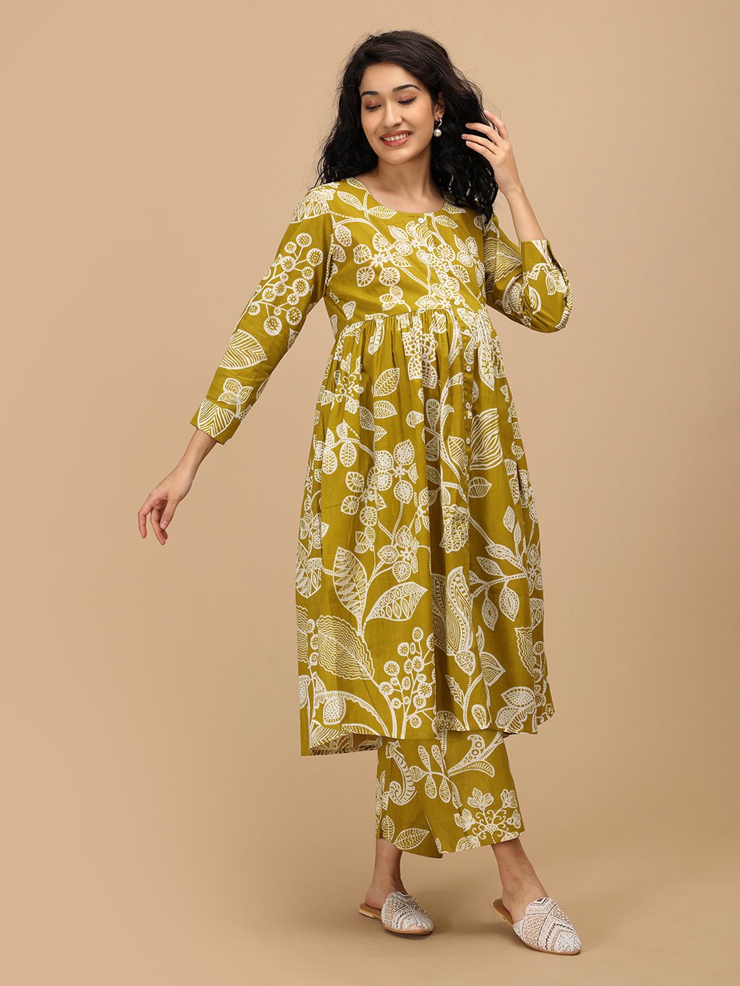  Mustard-ly Magical Nursing and Maternity Anarkali Kurta Set Mustard
