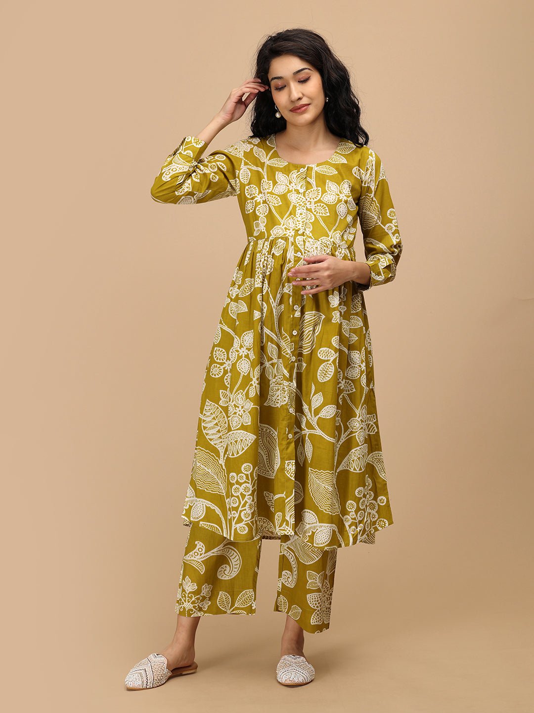  Mustard-ly Magical Nursing and Maternity Anarkali Kurta Set Mustard