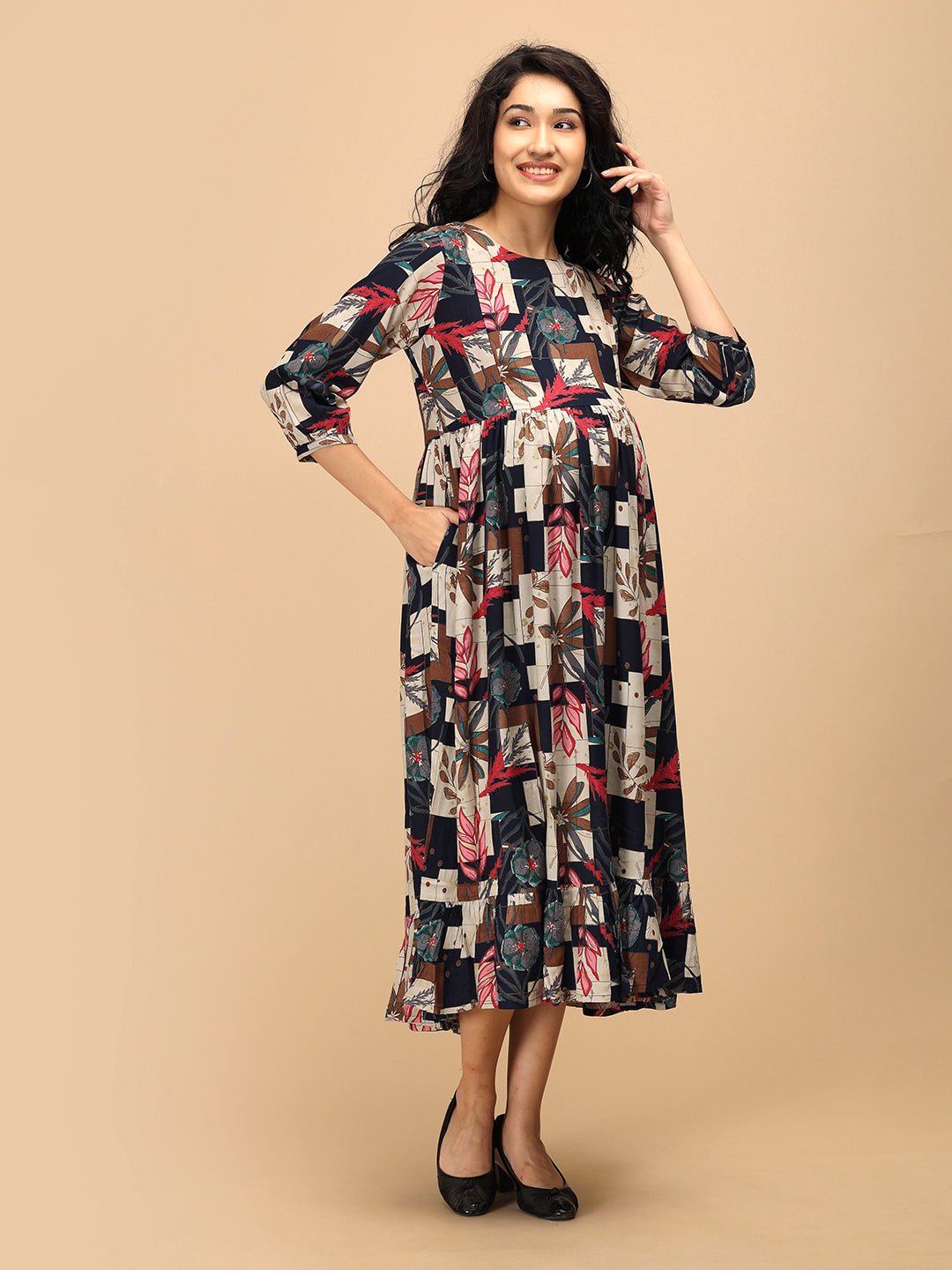  Muted Muse Maternity and Nursing Dress Multi
