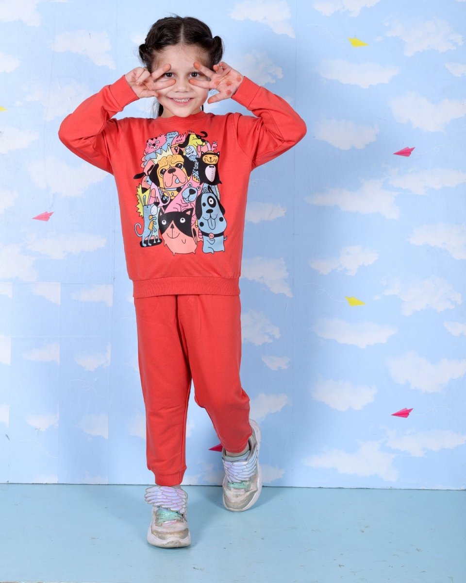 Red My Fur Buddies Jogger Set For Girls