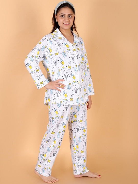  My Smoothie Maternity and Nursing Pajama Set White