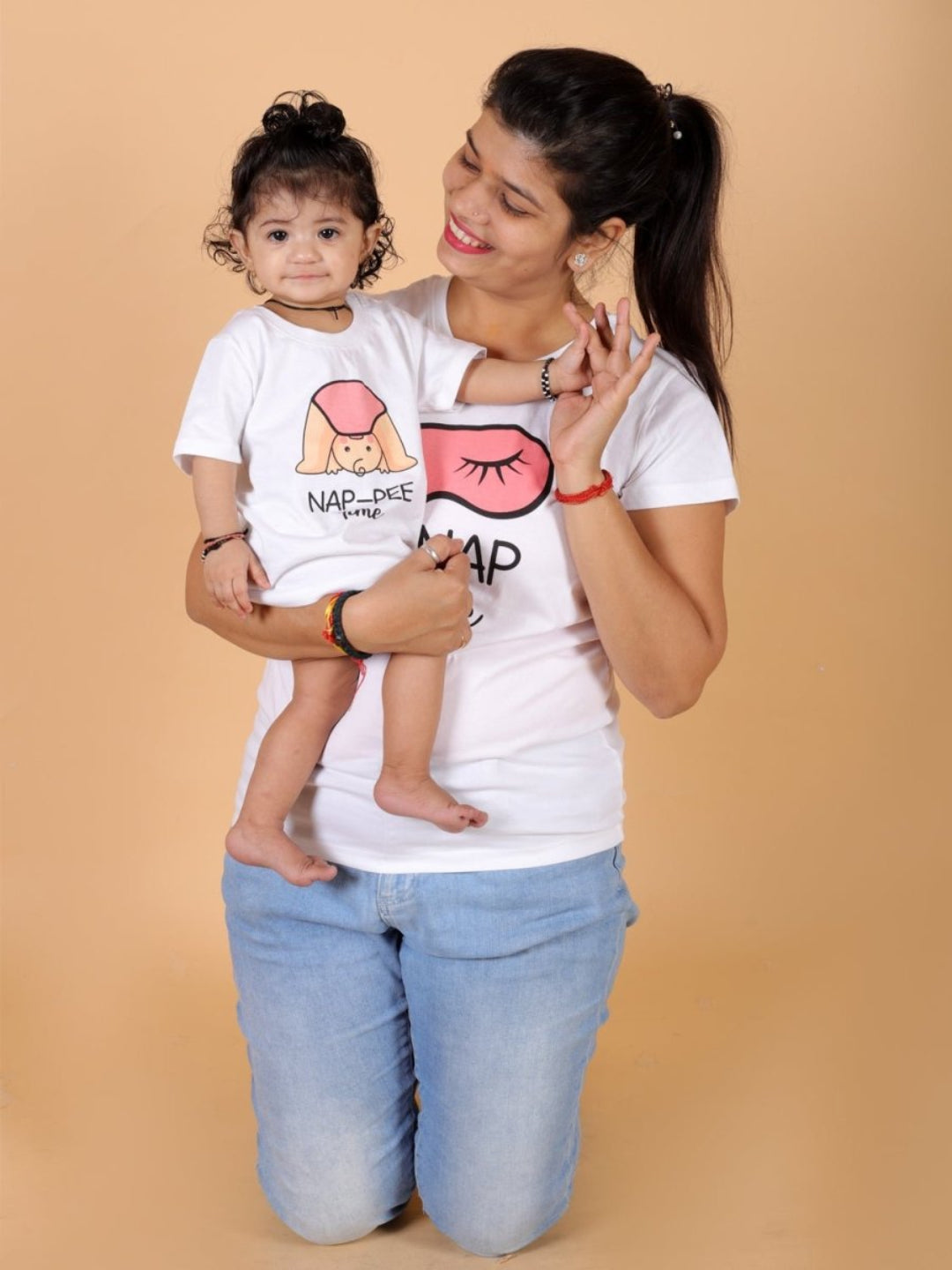 Nap Time White Cotton Matching Family T-Shirt Twinning Combo Of 2
