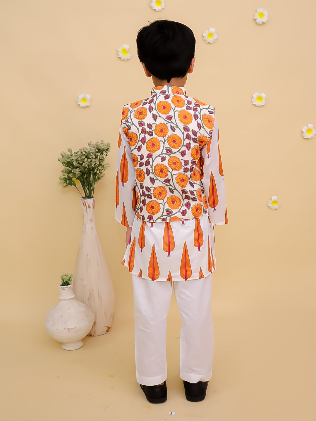 Narangi Boys Jacket And Kurta Pajama Set