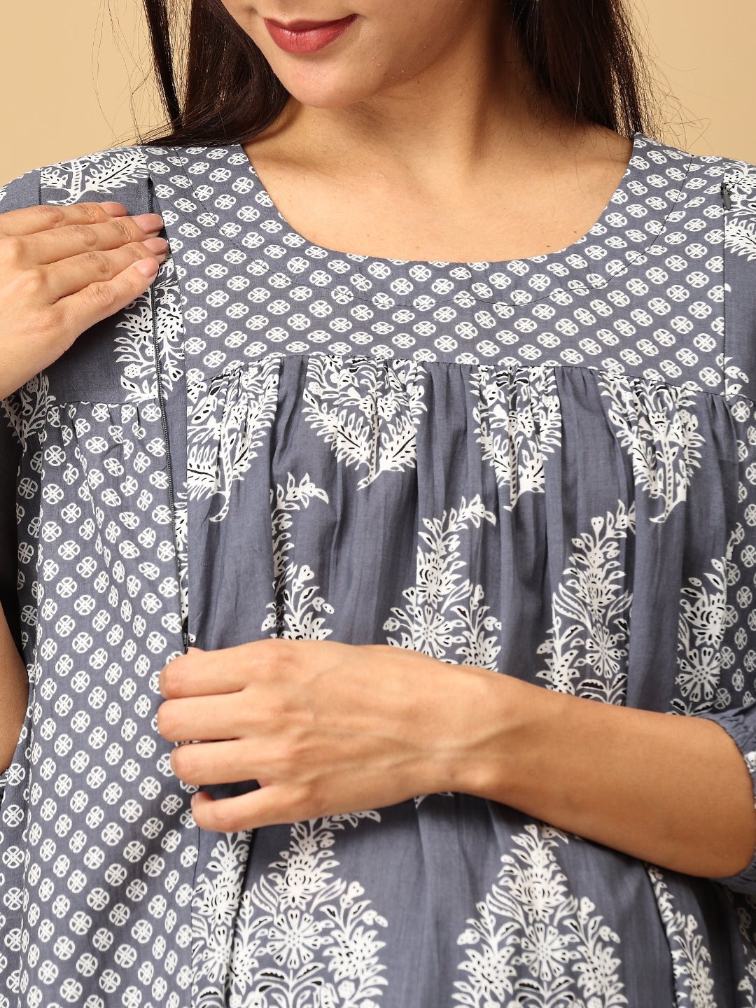  Naval Nirvana Maternity and Nursing Kurta Set Grey