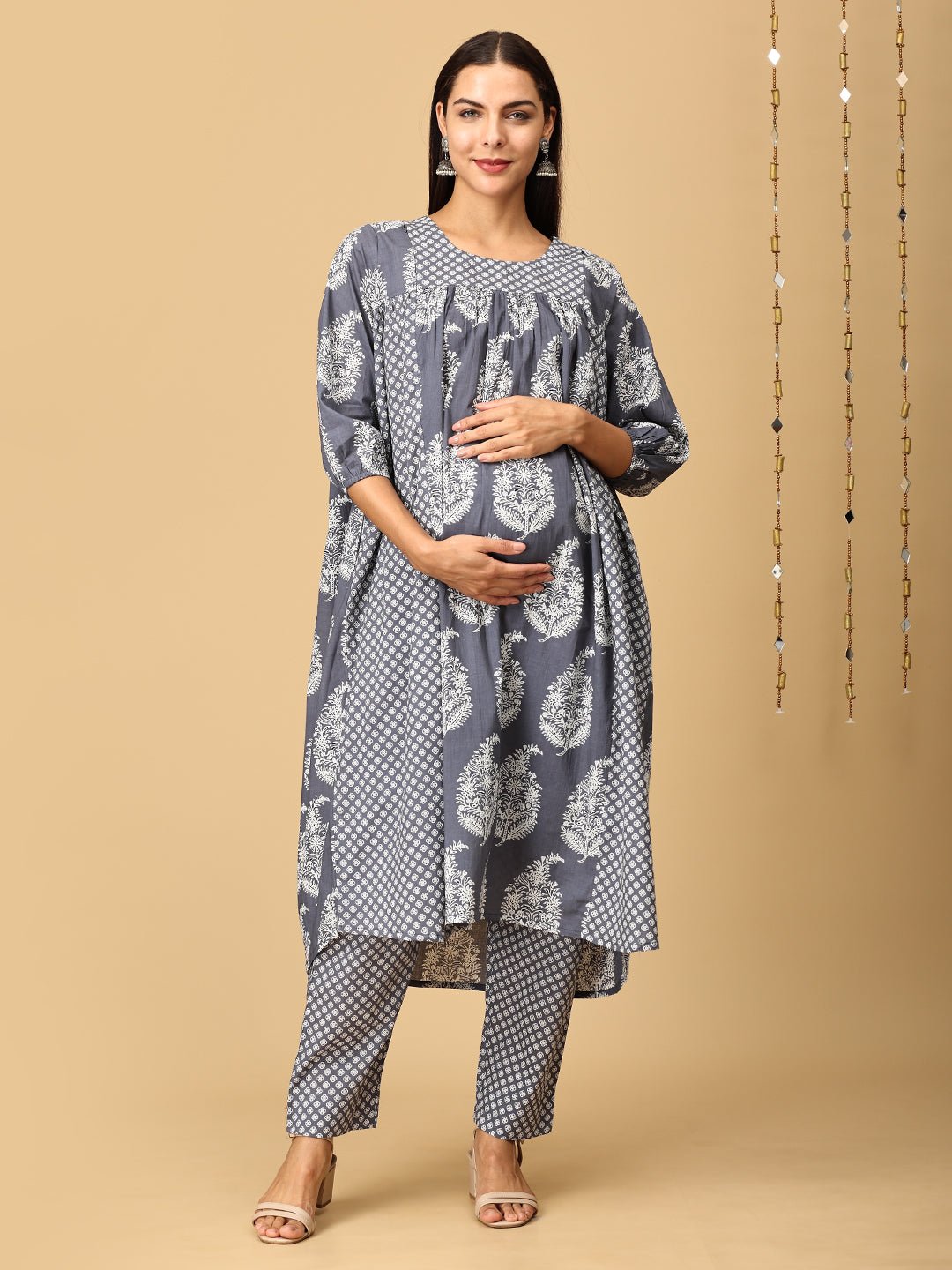  Naval Nirvana Maternity and Nursing Kurta Set Grey