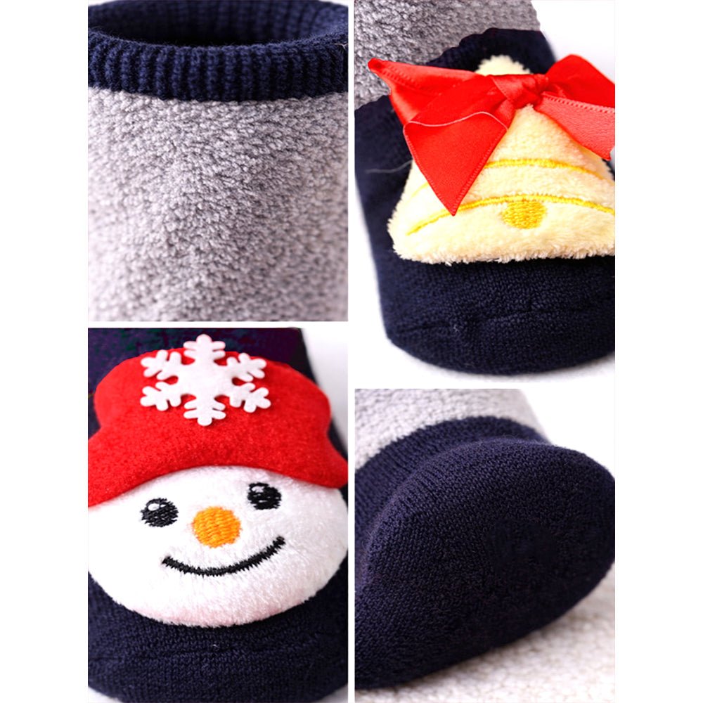 Little Surprise Box Navy Grey Snowman Bell Christmas Ankle Socks