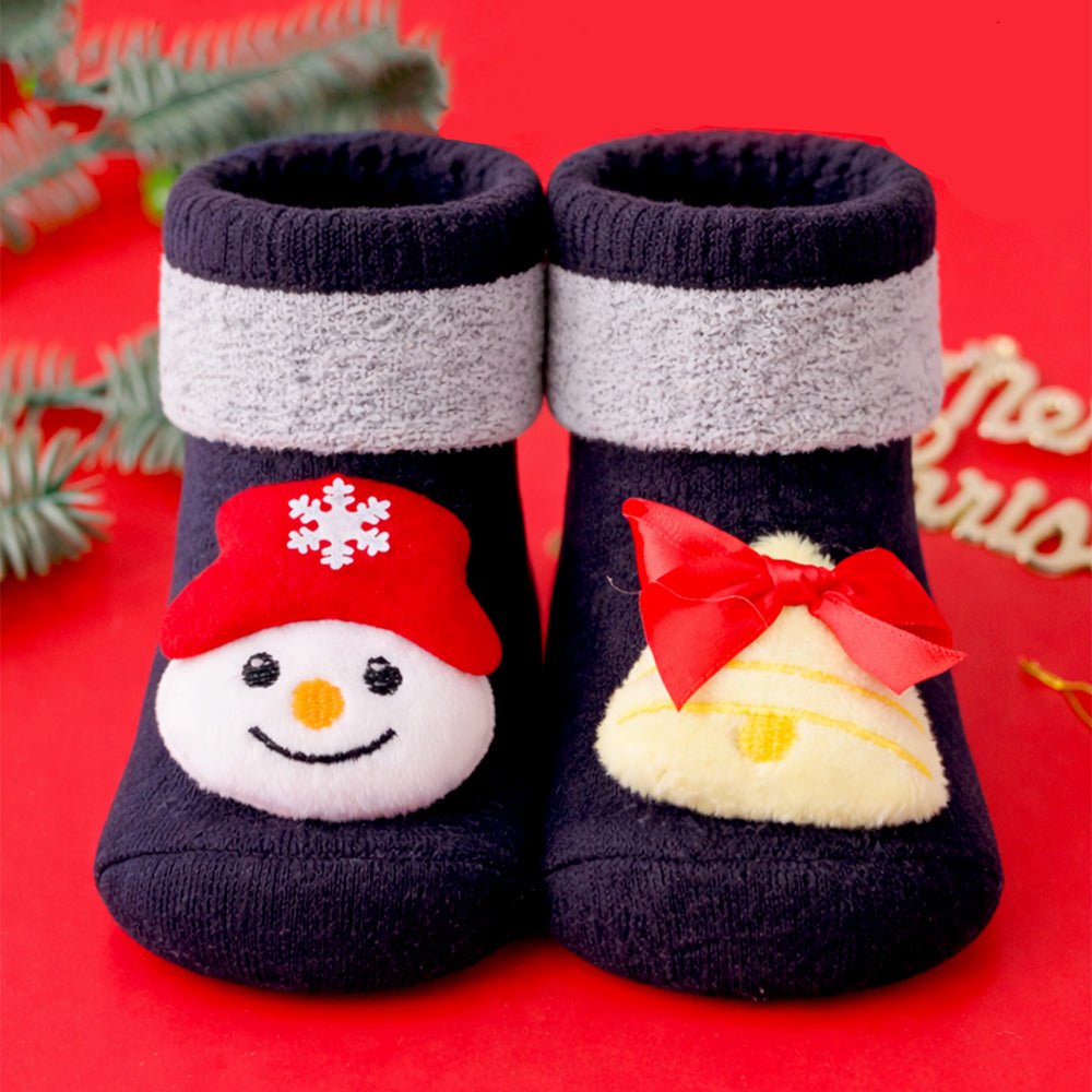 Little Surprise Box Navy Grey Snowman Bell Christmas Ankle Socks
