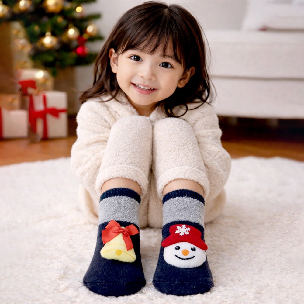 Little Surprise Box Navy Grey Snowman Bell Christmas Ankle Socks