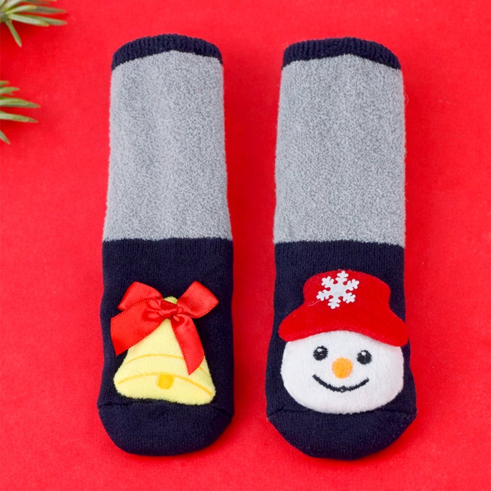 Little Surprise Box Navy Grey Snowman Bell Christmas Ankle Socks