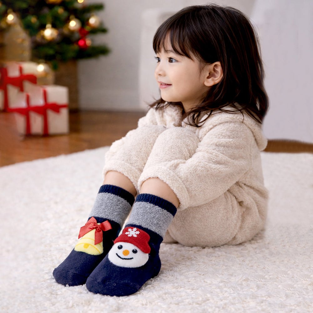 Little Surprise Box Navy Grey Snowman Bell Christmas Ankle Socks