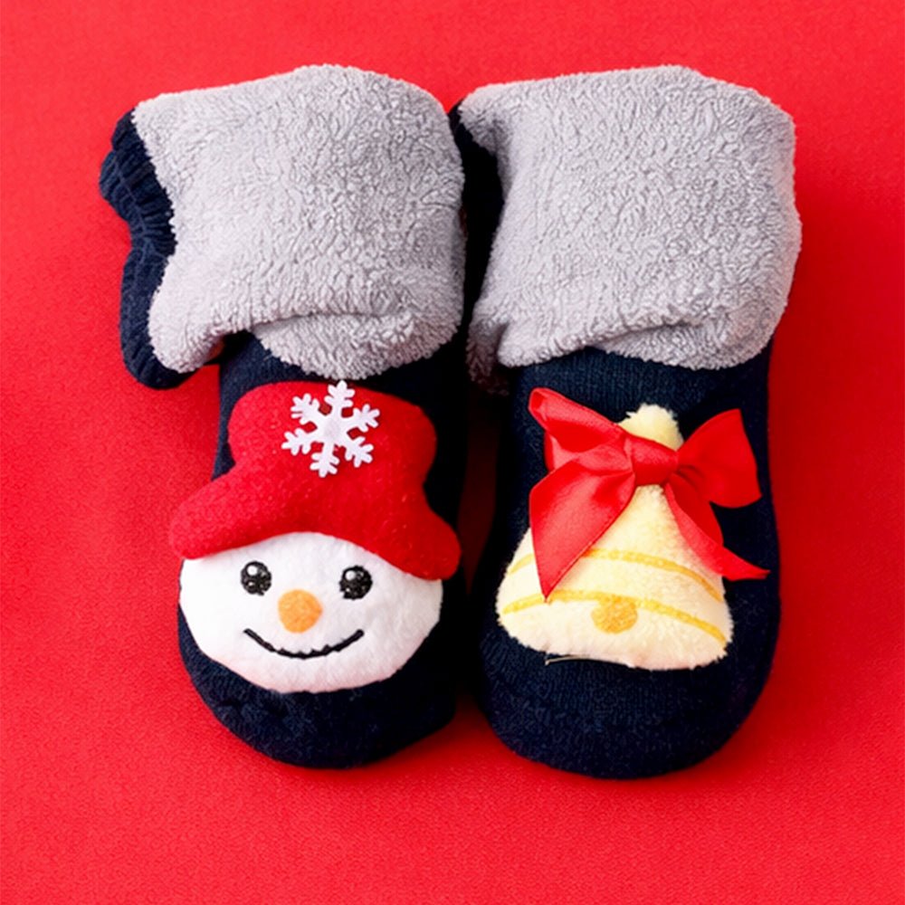 Little Surprise Box Navy Grey Snowman Bell Christmas Ankle Socks