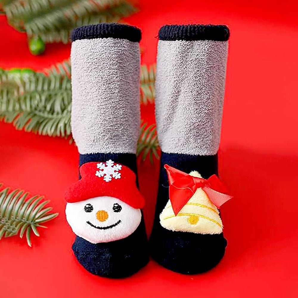 Little Surprise Box Navy Grey Snowman Bell Christmas Ankle Socks