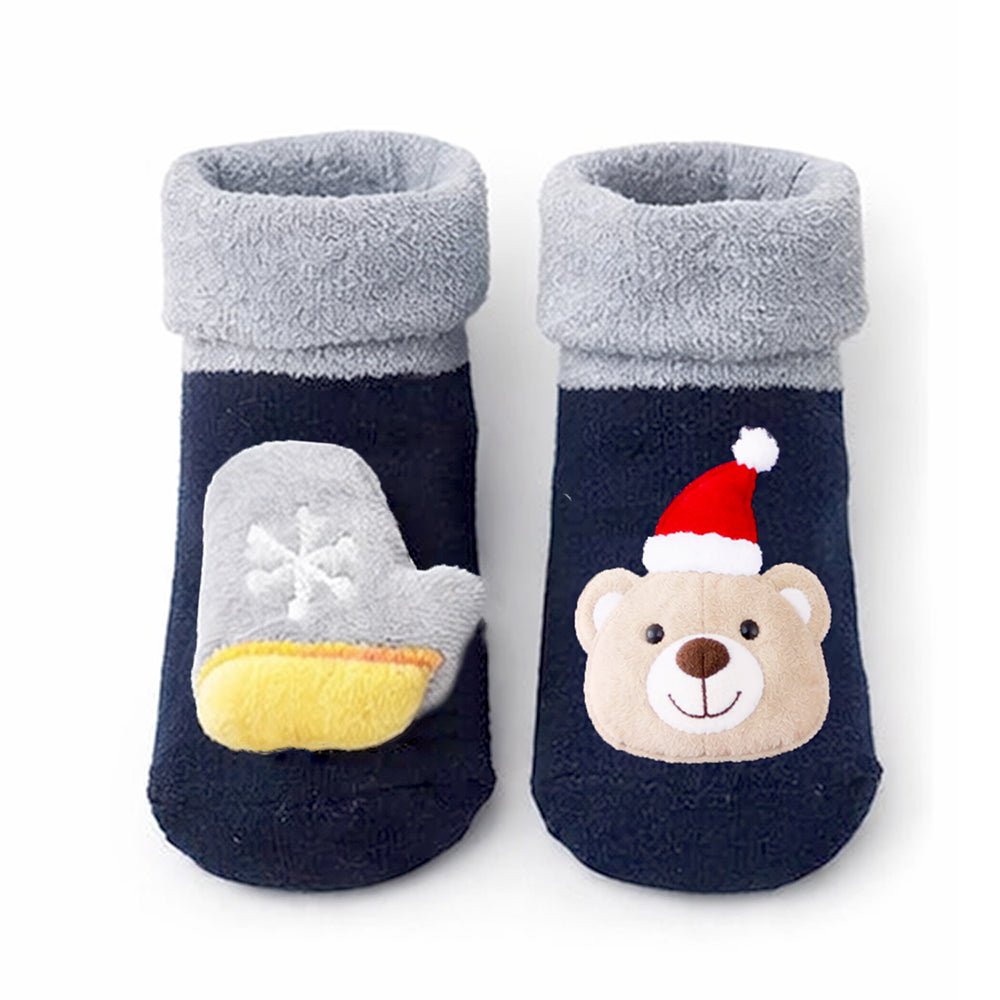Little Surprise Box Navy Grey Ted Mittens Christmas Ankle Socks