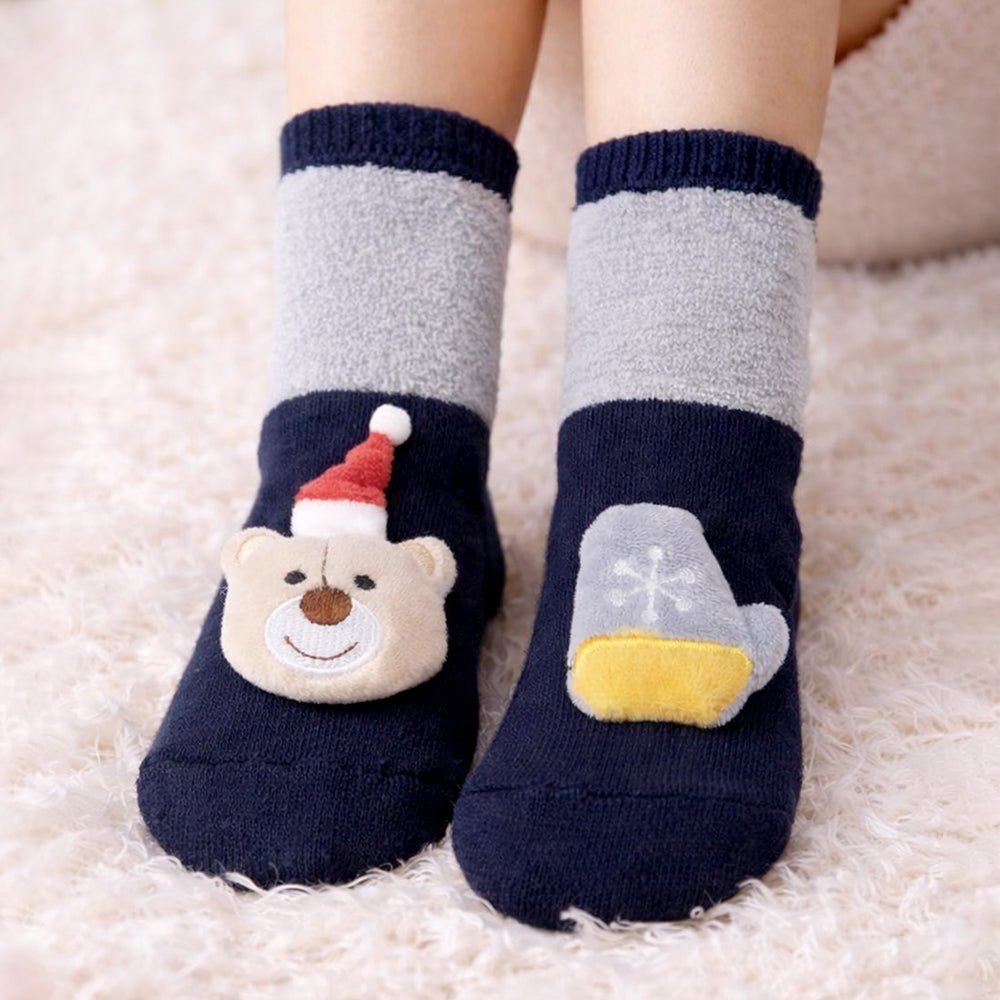 Little Surprise Box Navy Grey Ted Mittens Christmas Ankle Socks