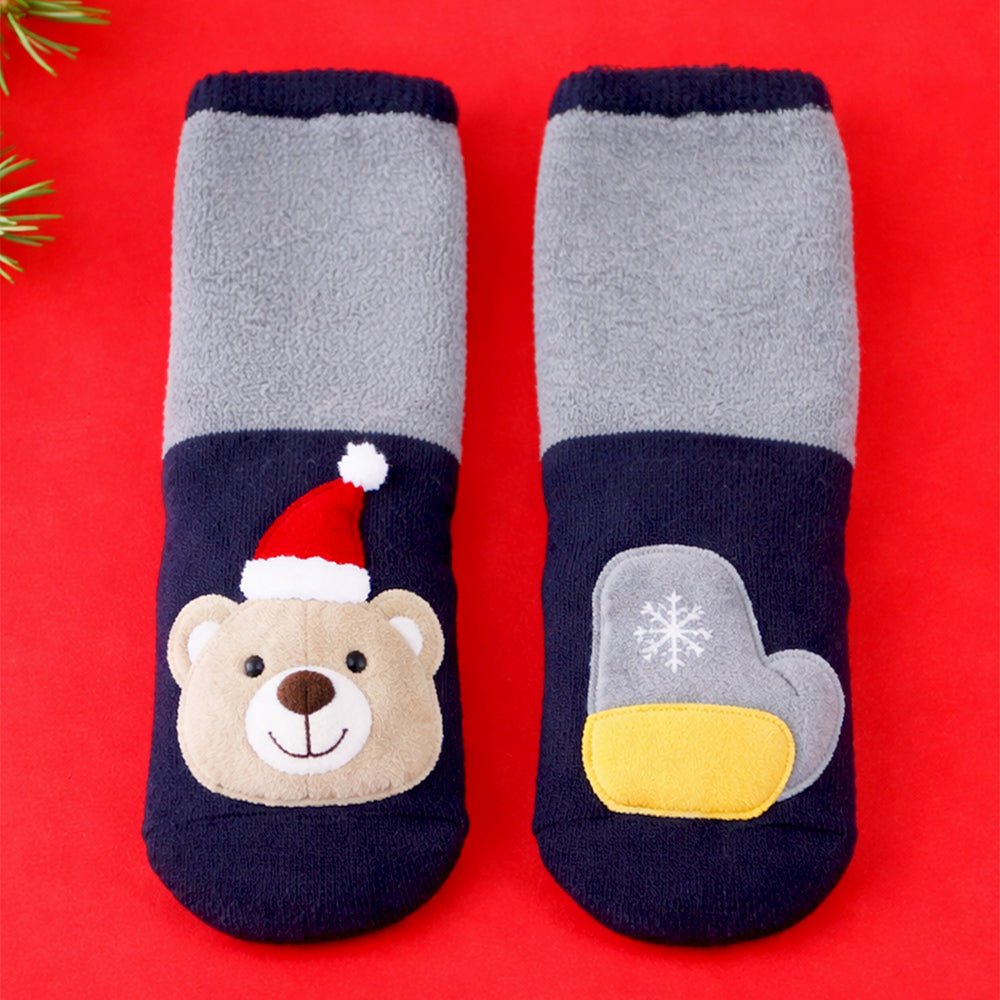 Little Surprise Box Navy Grey Ted Mittens Christmas Ankle Socks