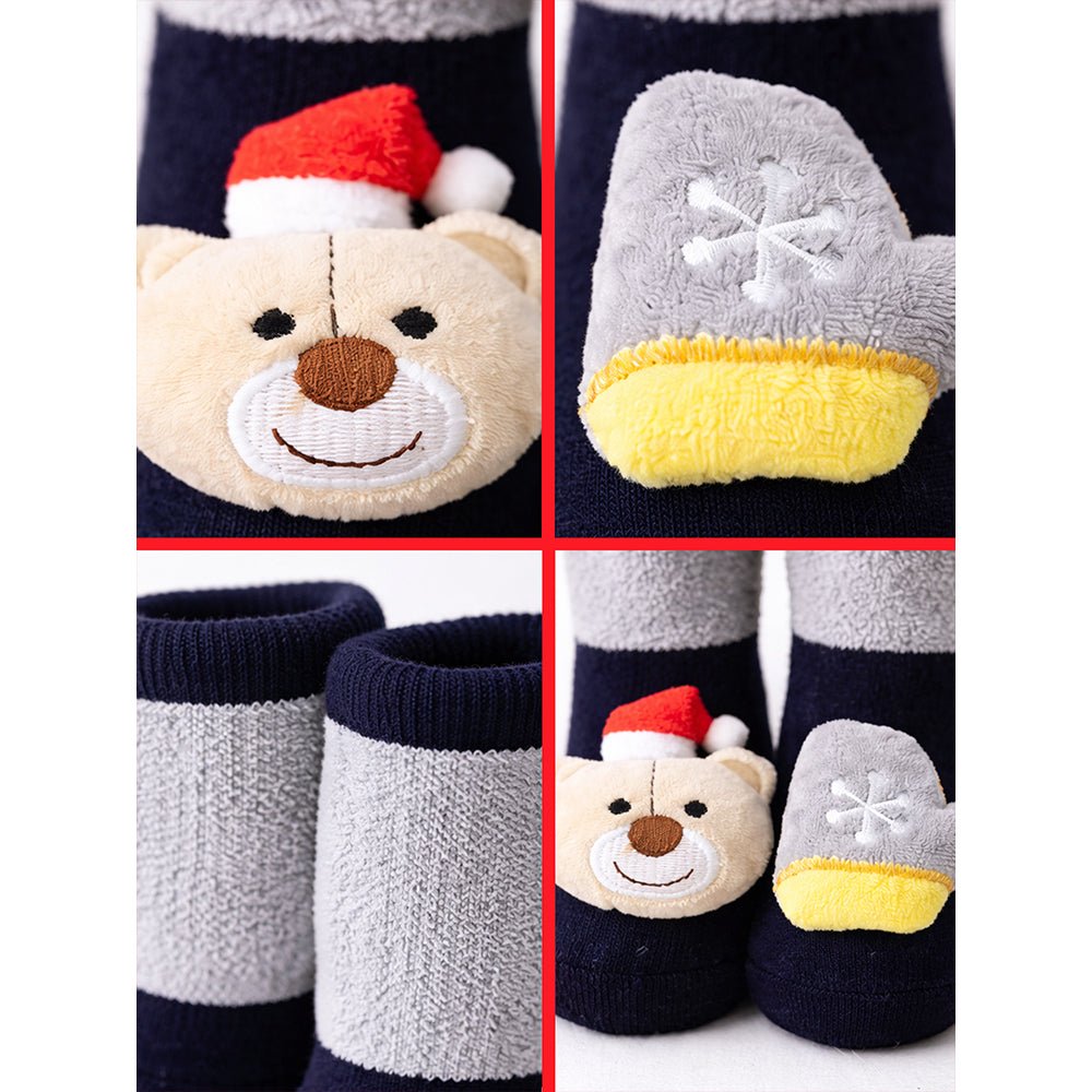 Little Surprise Box Navy Grey Ted Mittens Christmas Ankle Socks