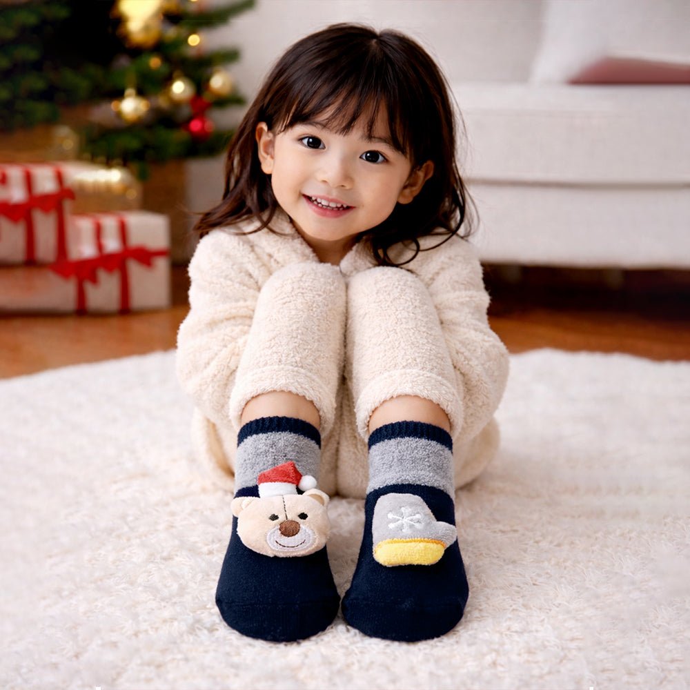 Little Surprise Box Navy Grey Ted Mittens Christmas Ankle Socks