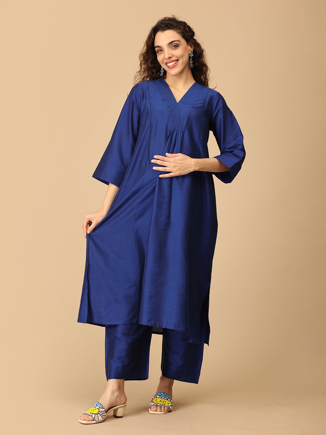  Neelam Ehsas Maternity and Nursing Silk Kurta Set Blue