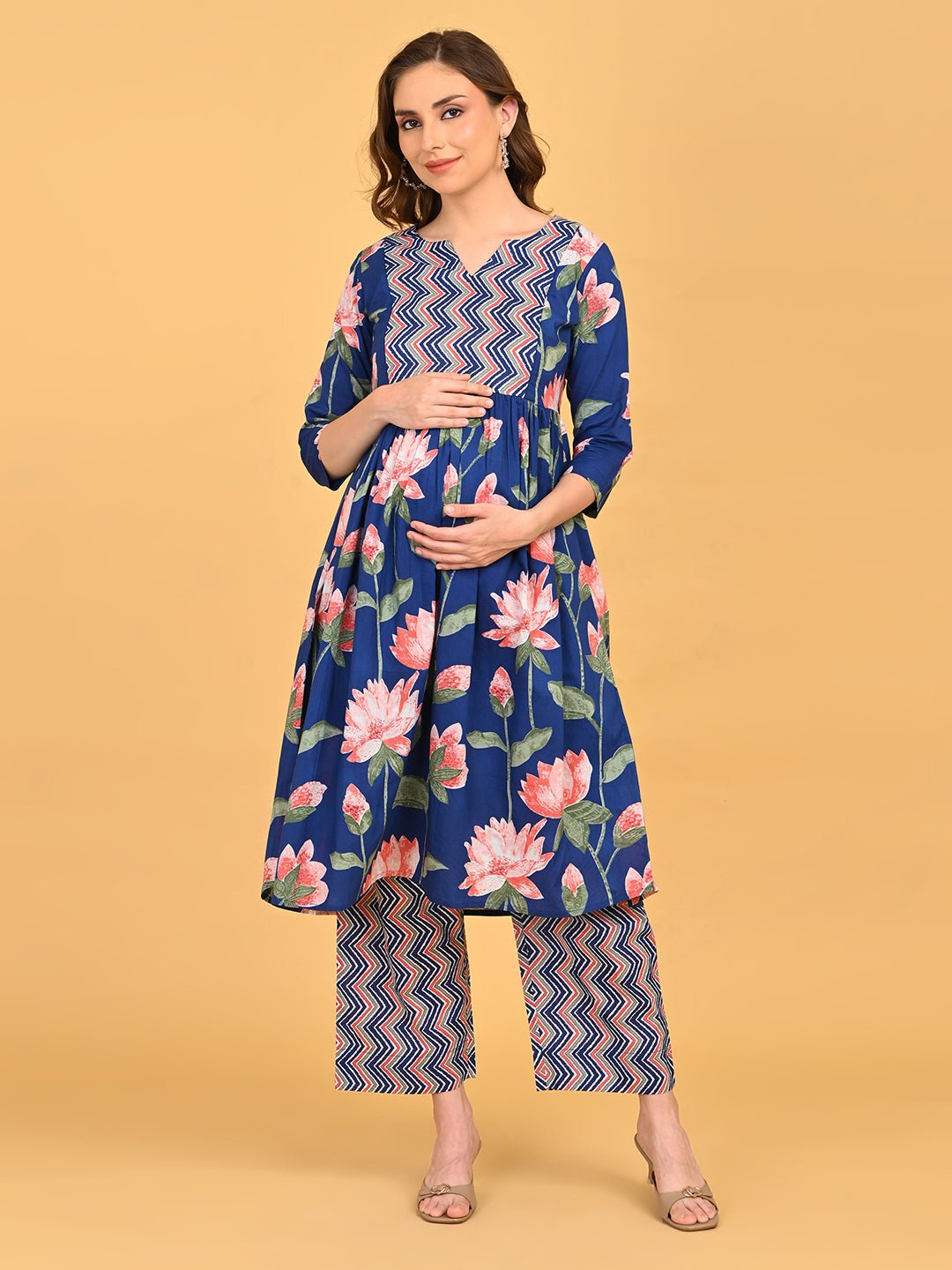  NeelVaani Maternity and Nursing Kurta Set Navy Blue
