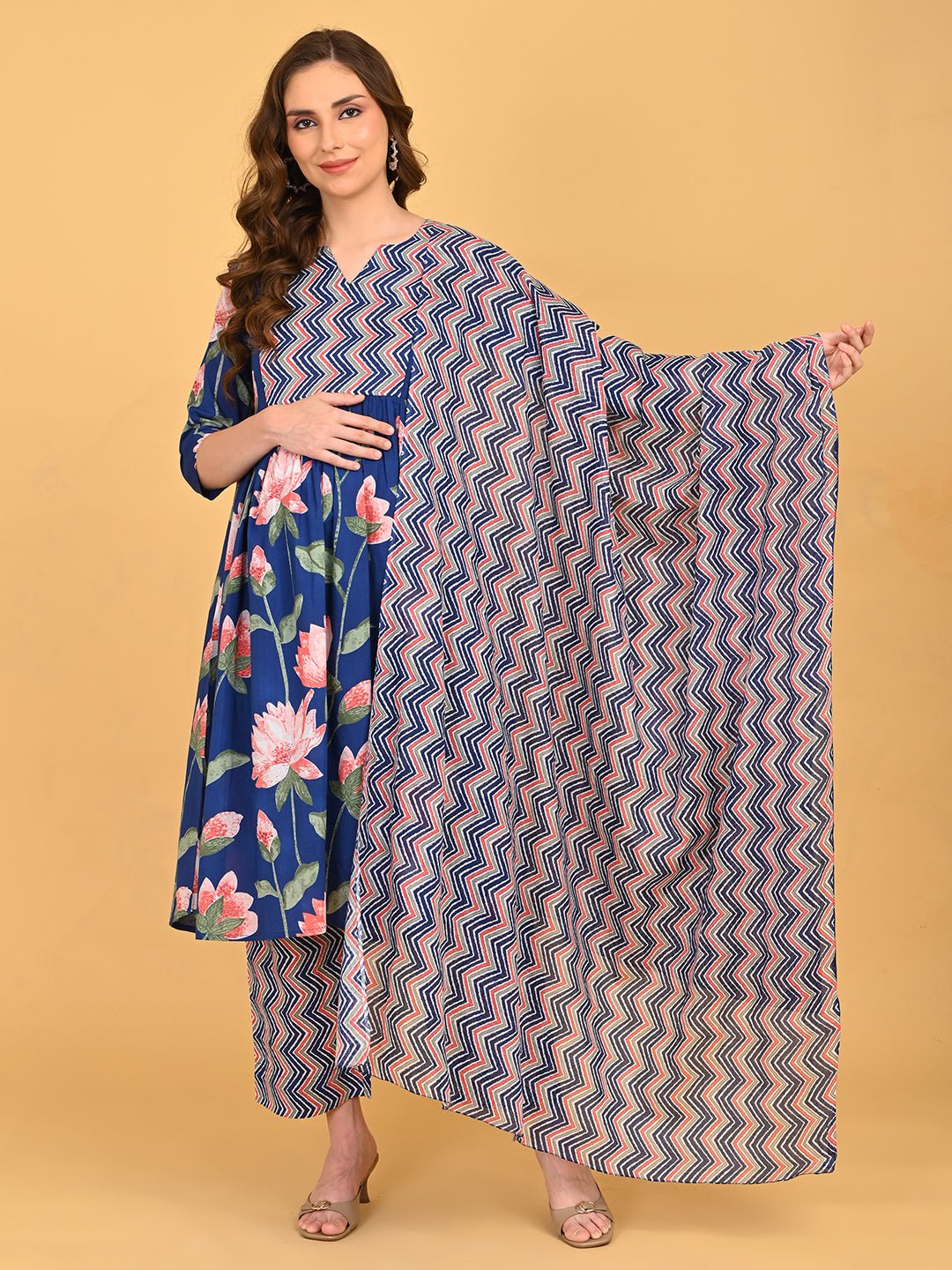  NeelVaani Maternity and Nursing Kurta Set Navy Blue