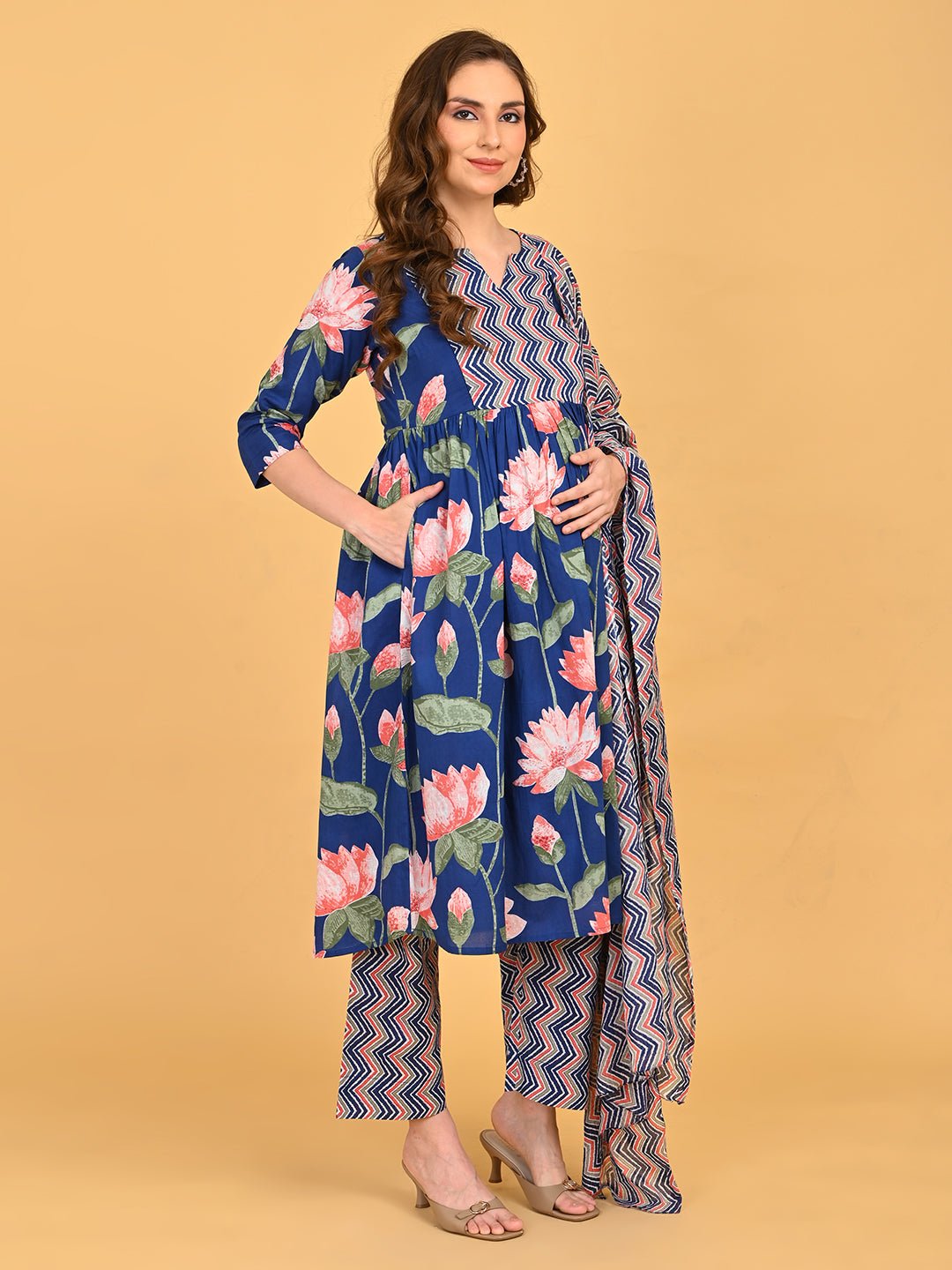  NeelVaani Maternity and Nursing Kurta Set Navy Blue