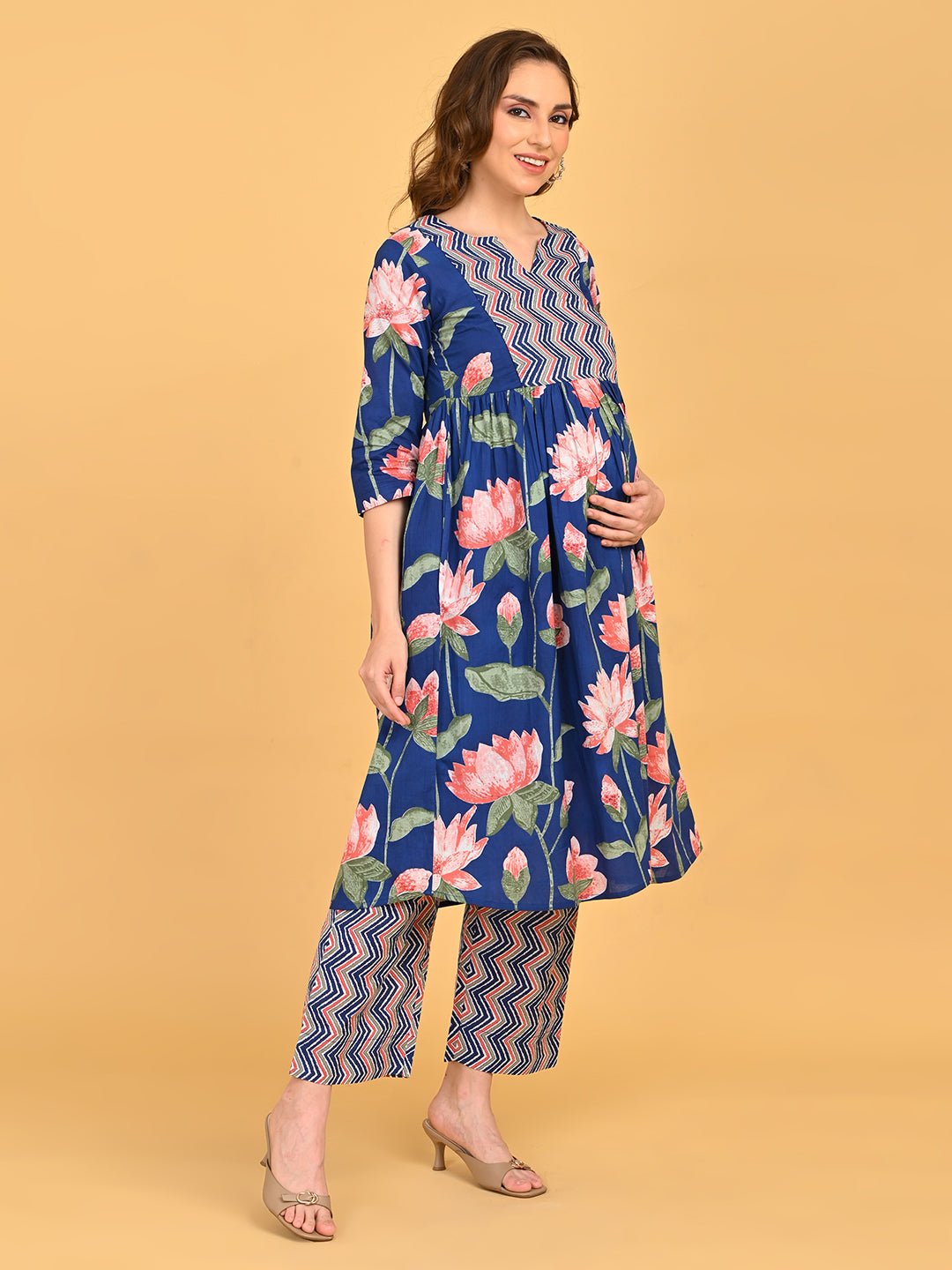  NeelVaani Maternity and Nursing Kurta Set Navy Blue