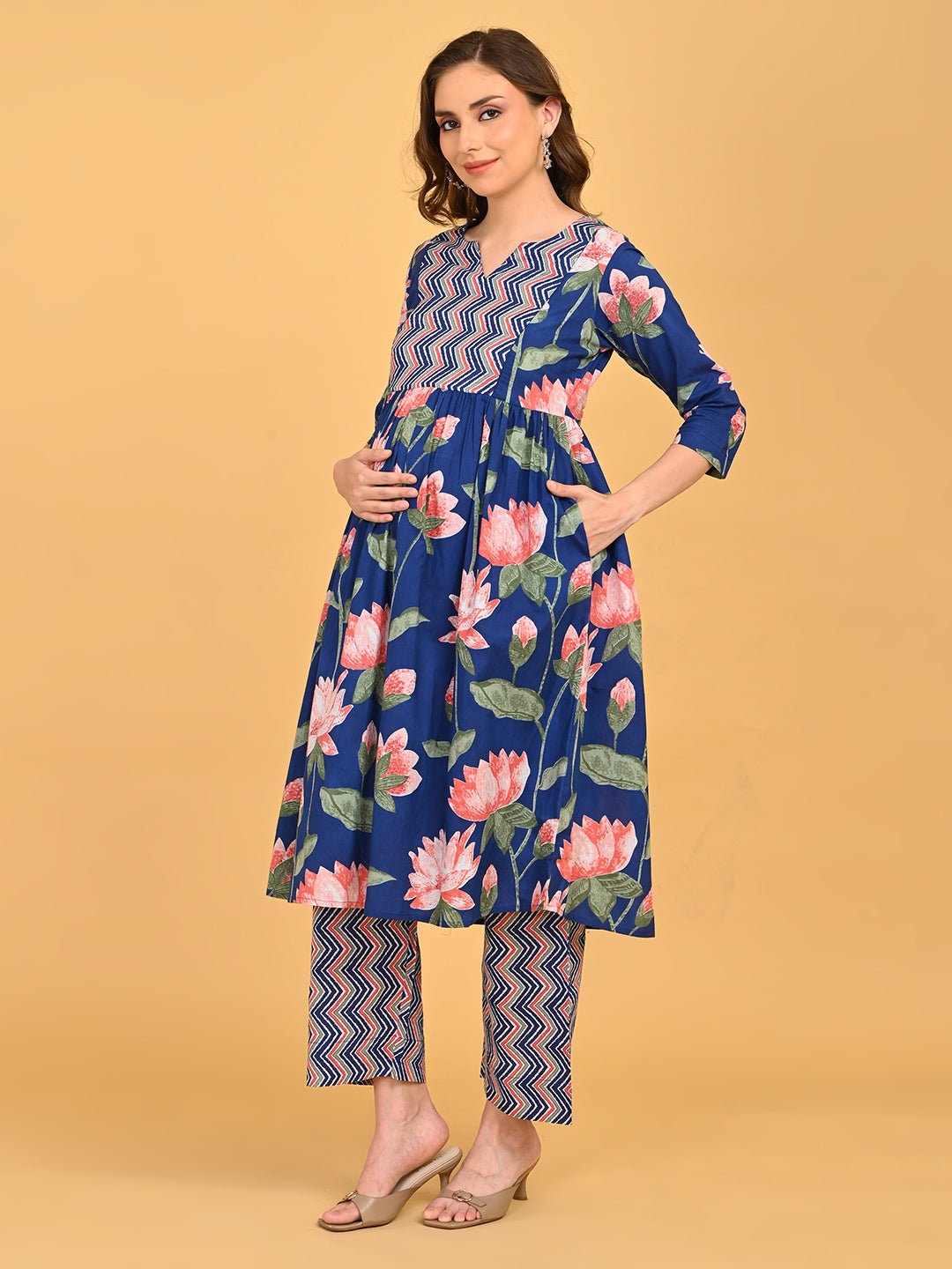  NeelVaani Maternity and Nursing Kurta Set Navy Blue